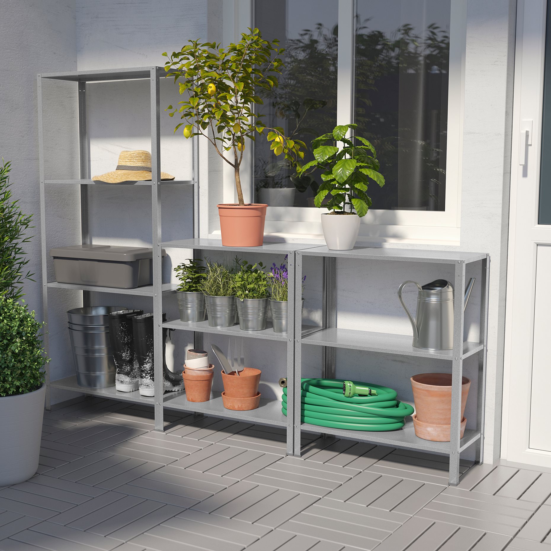 HYLLIS, shelving unit in/outdoor, 180x27x74-140 cm, 393.180.31
