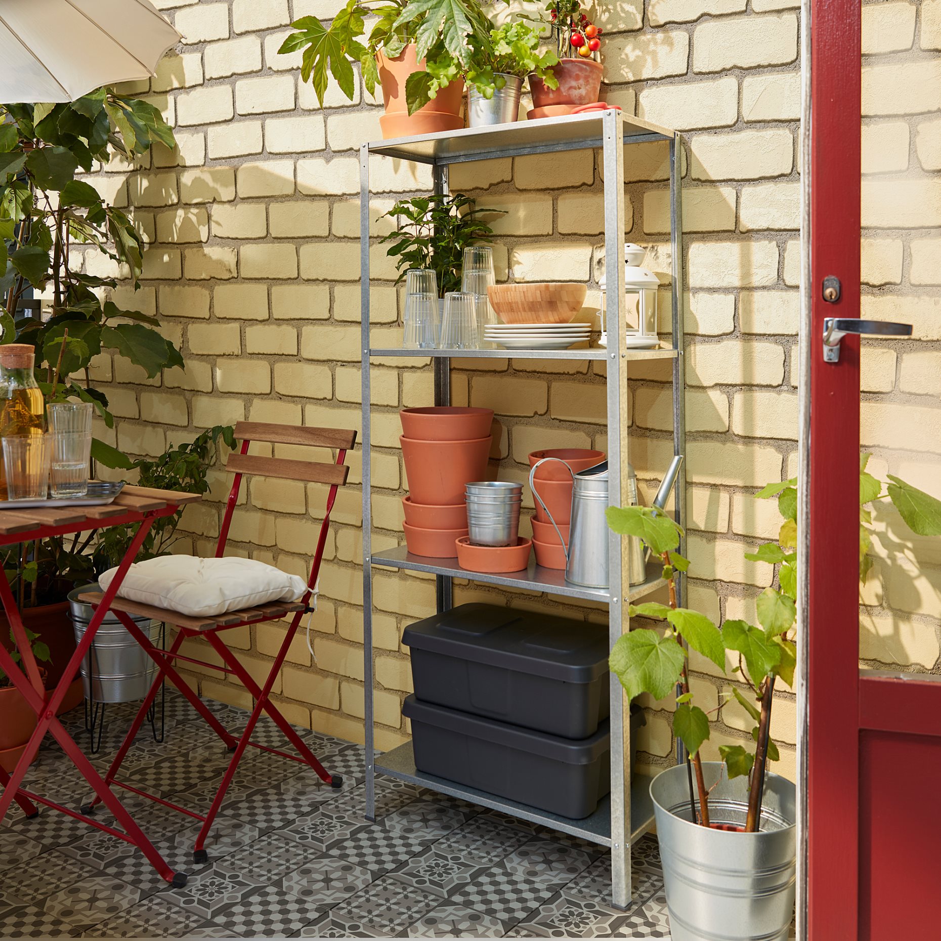 HYLLIS, shelving unit in/outdoor, 180x27x74-140 cm, 393.180.31