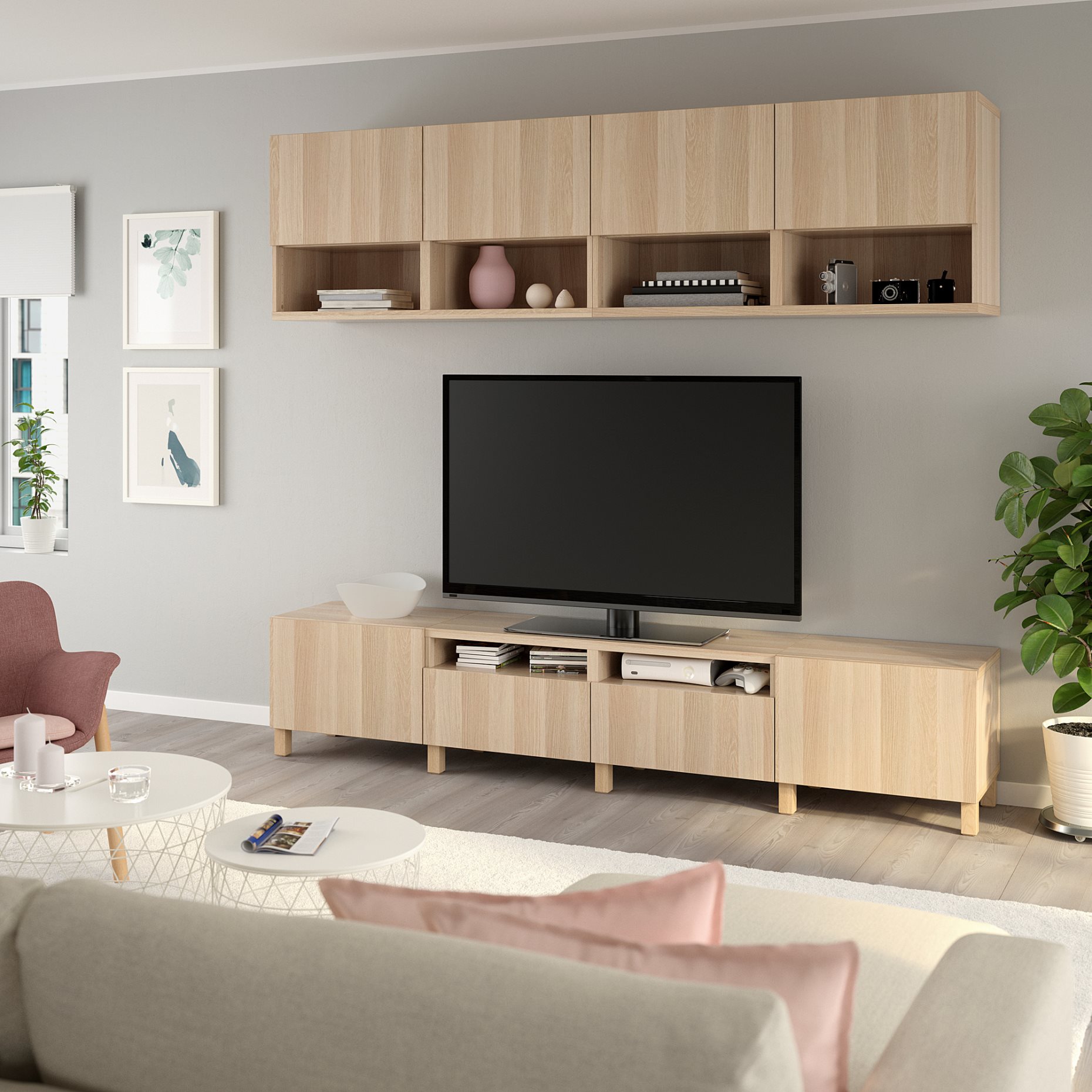 BESTÅ, TV storage combination/doors/drawers push open, 240x42x230 cm, 394.119.58