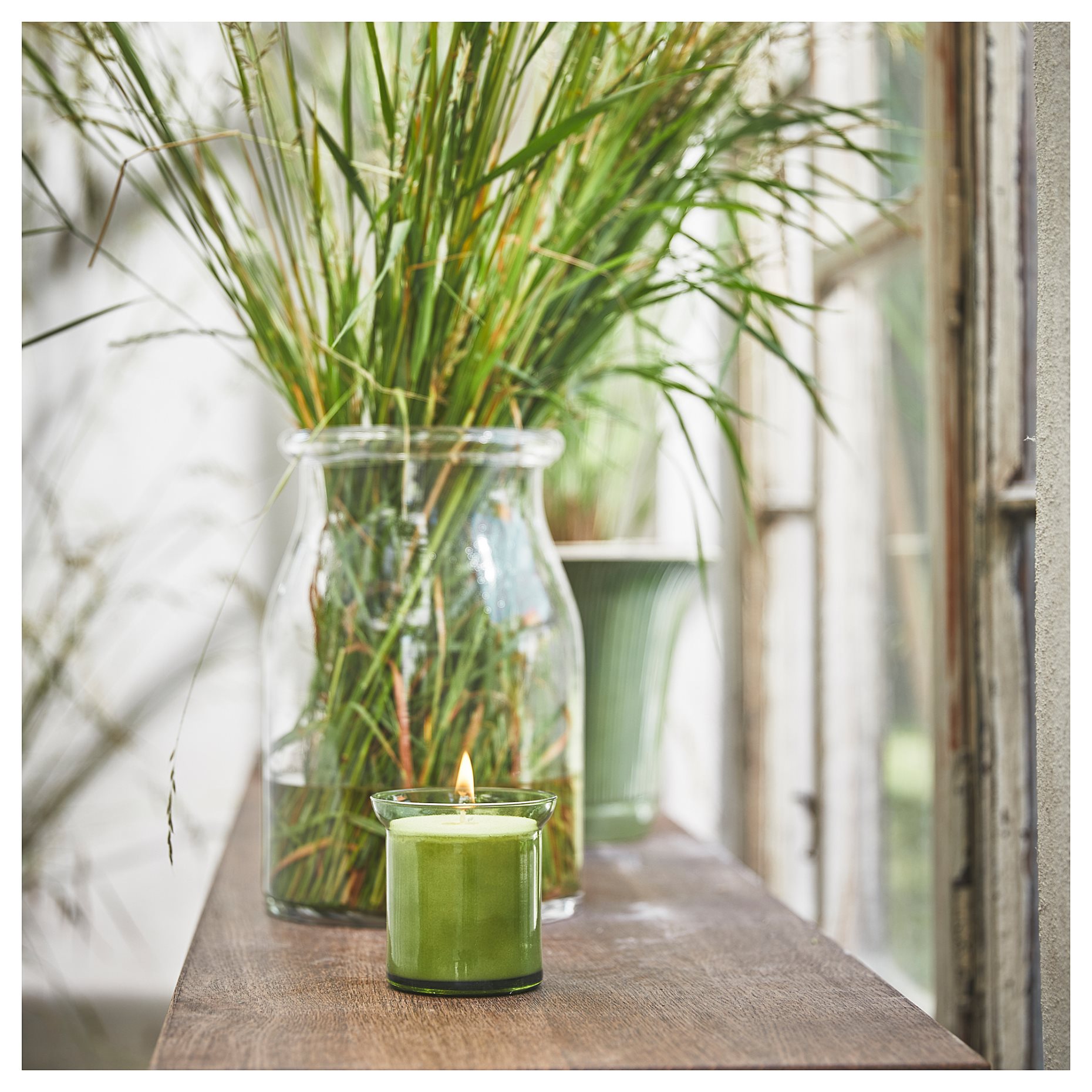 HEDERSAM, scented candle in glass/Fresh grass, 50 hr, 405.024.10