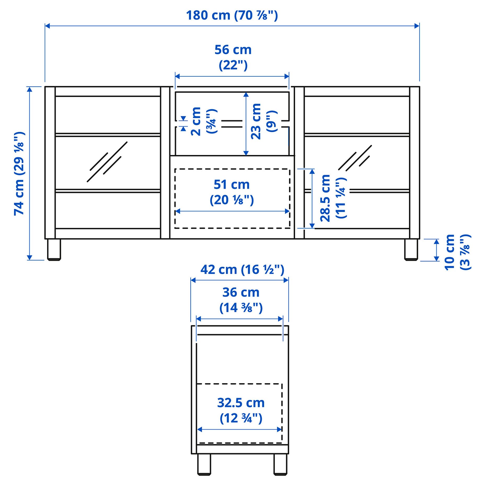 BESTÅ, TV bench with doors/drawer soft closing, 180x42x74 cm, 493.845.58