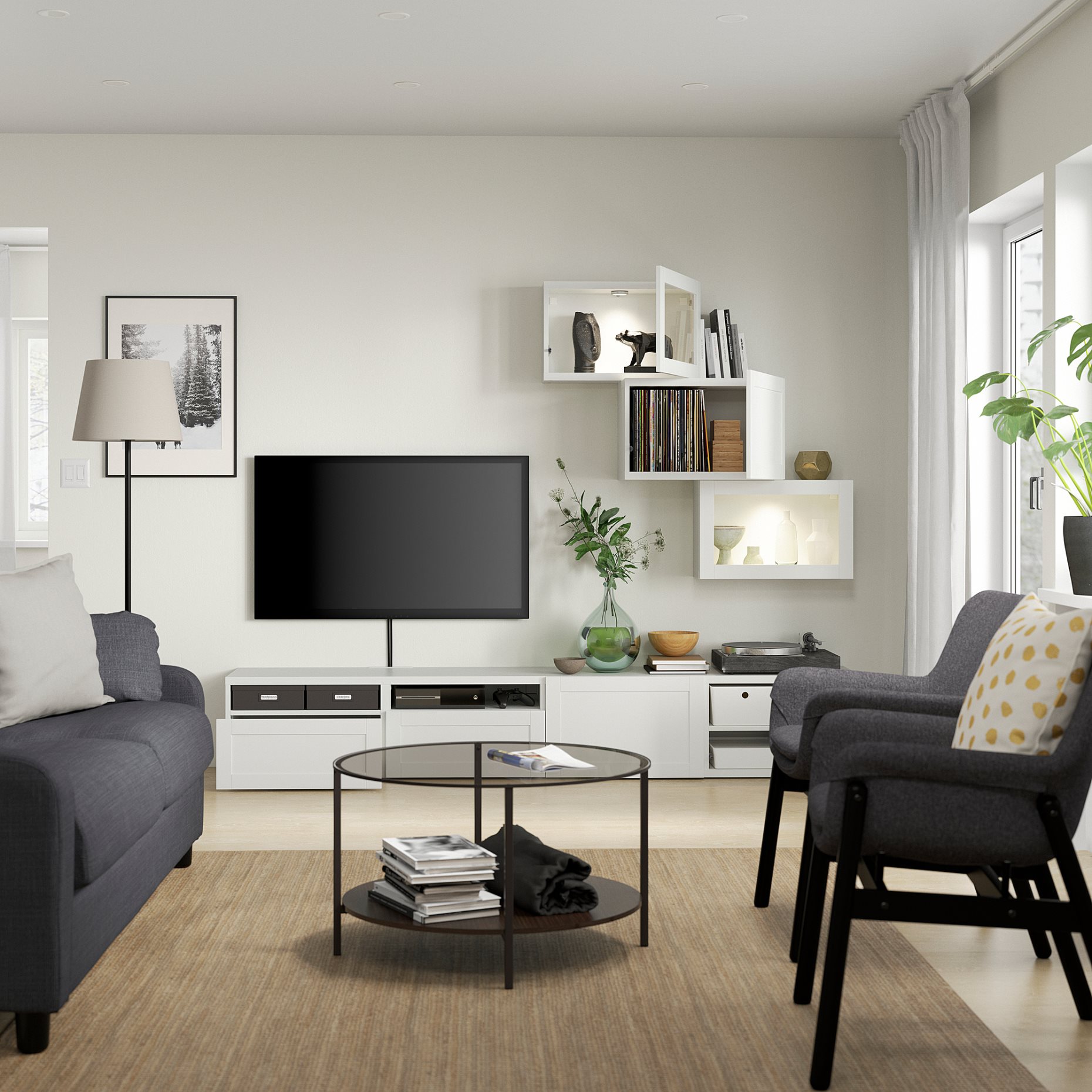 BESTÅ, TV storage combination/glass doors/drawers push open, 240x42x190 cm, 494.113.02