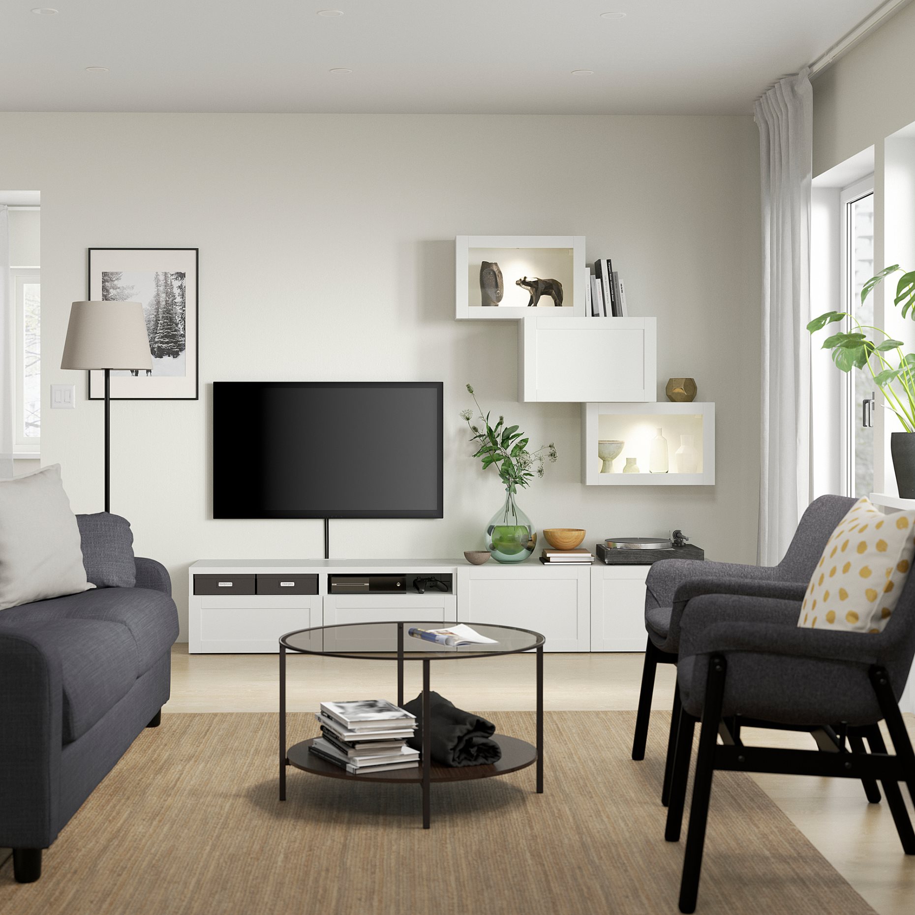 BESTÅ, TV storage combination/glass doors/drawers push open, 240x42x190 cm, 494.113.02