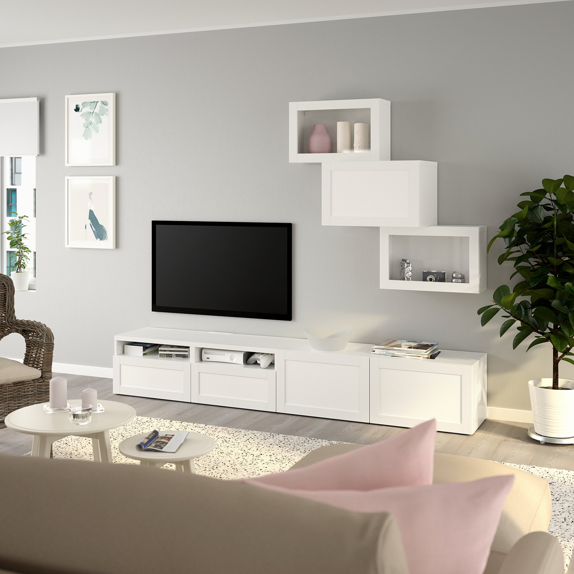 BESTÅ, TV storage combination/glass doors/drawers push open, 240x42x190 cm, 494.113.02
