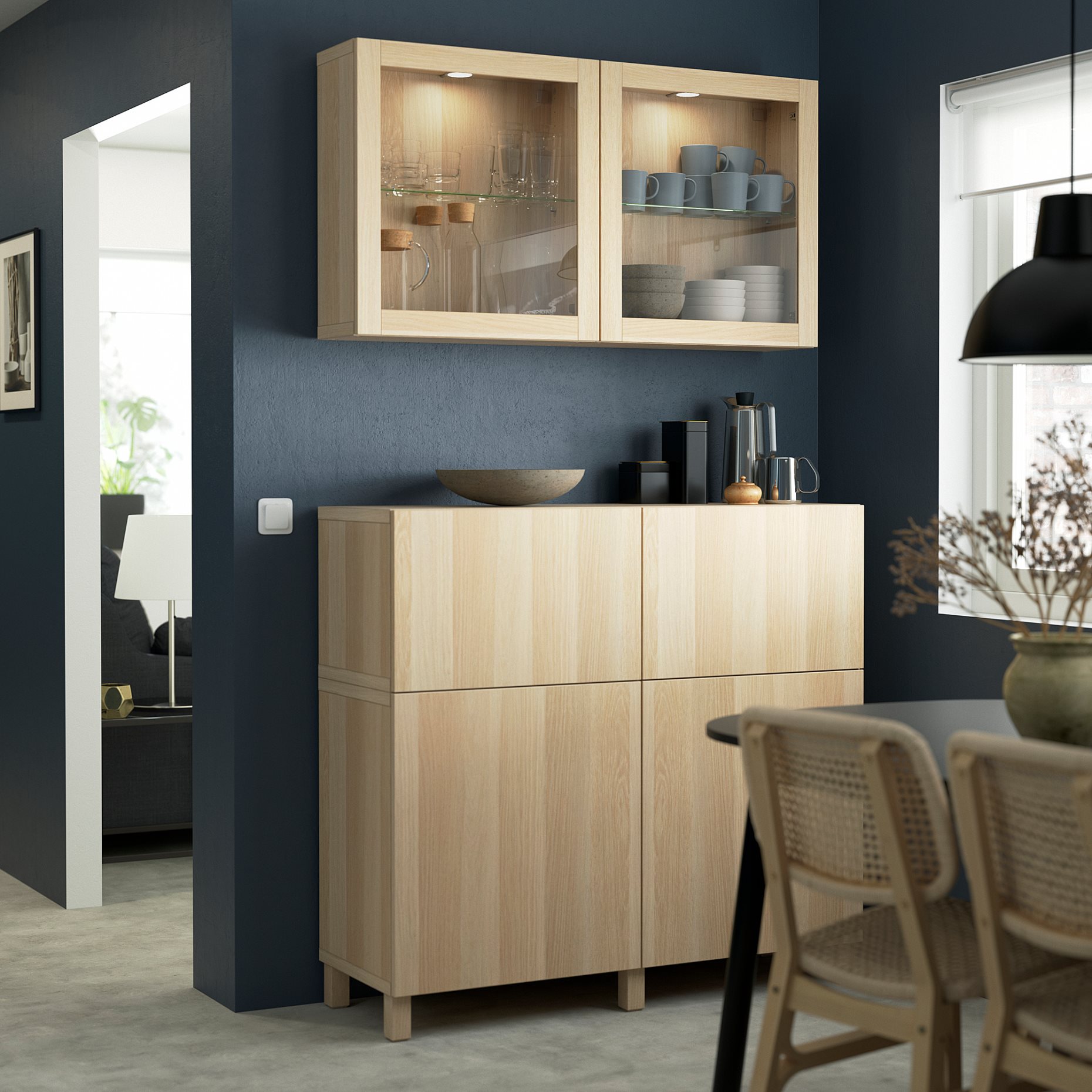 BESTÅ, storage combination with doors/drawers soft closing, 120x42x213 cm, 494.125.04