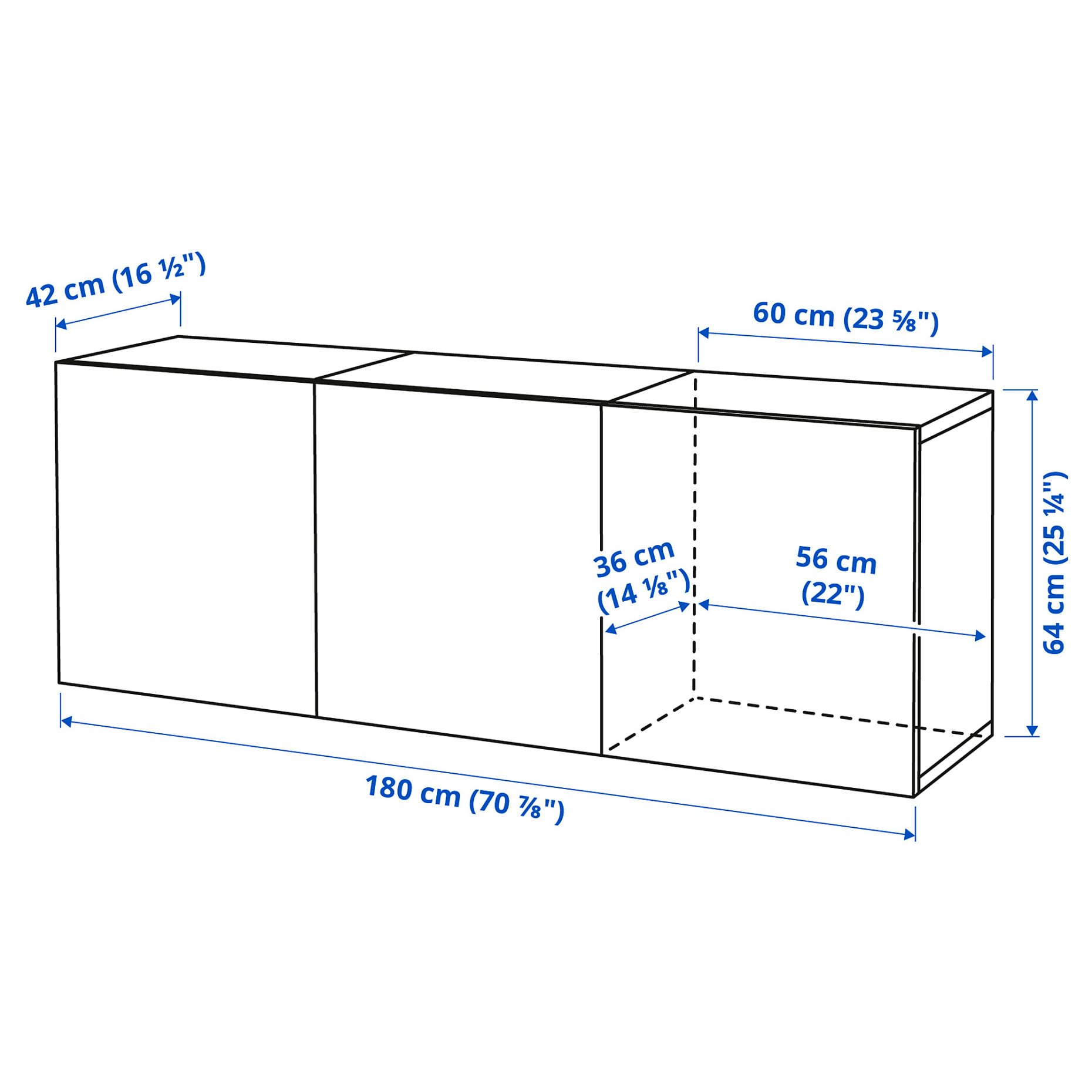 BESTÅ, wall-mounted cabinet combination, 180x42x64 cm, 494.259.12