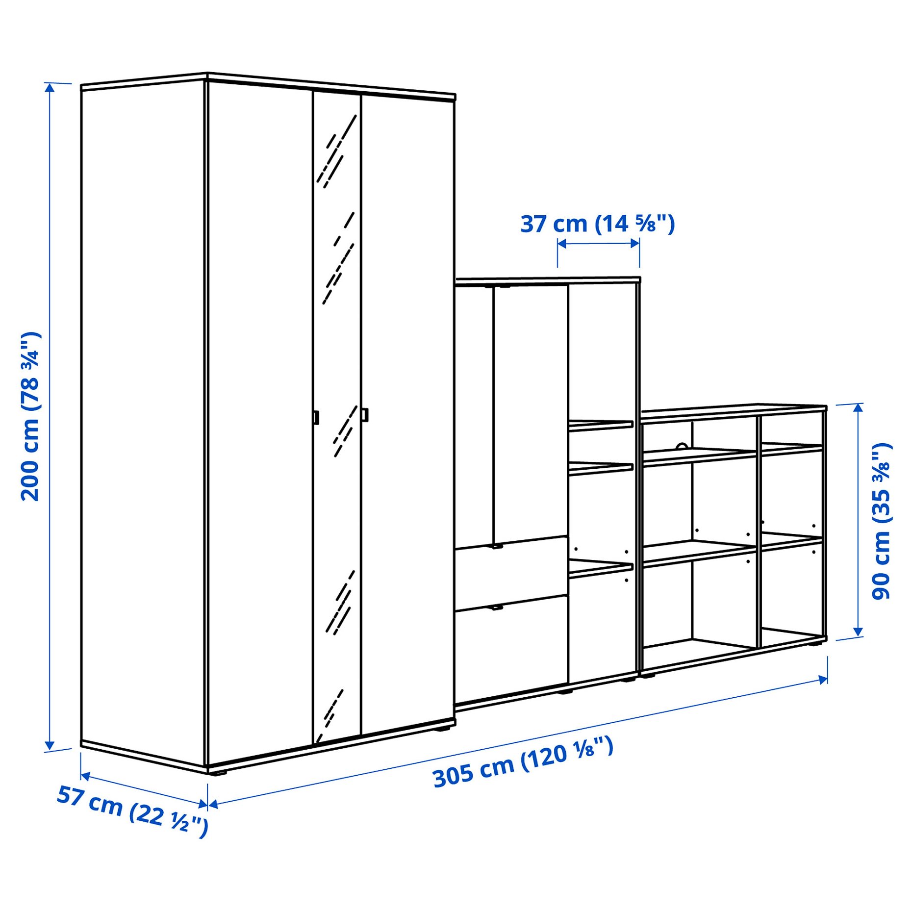 VIHALS, wardrobe combination, 305x57x200 cm, 494.421.91