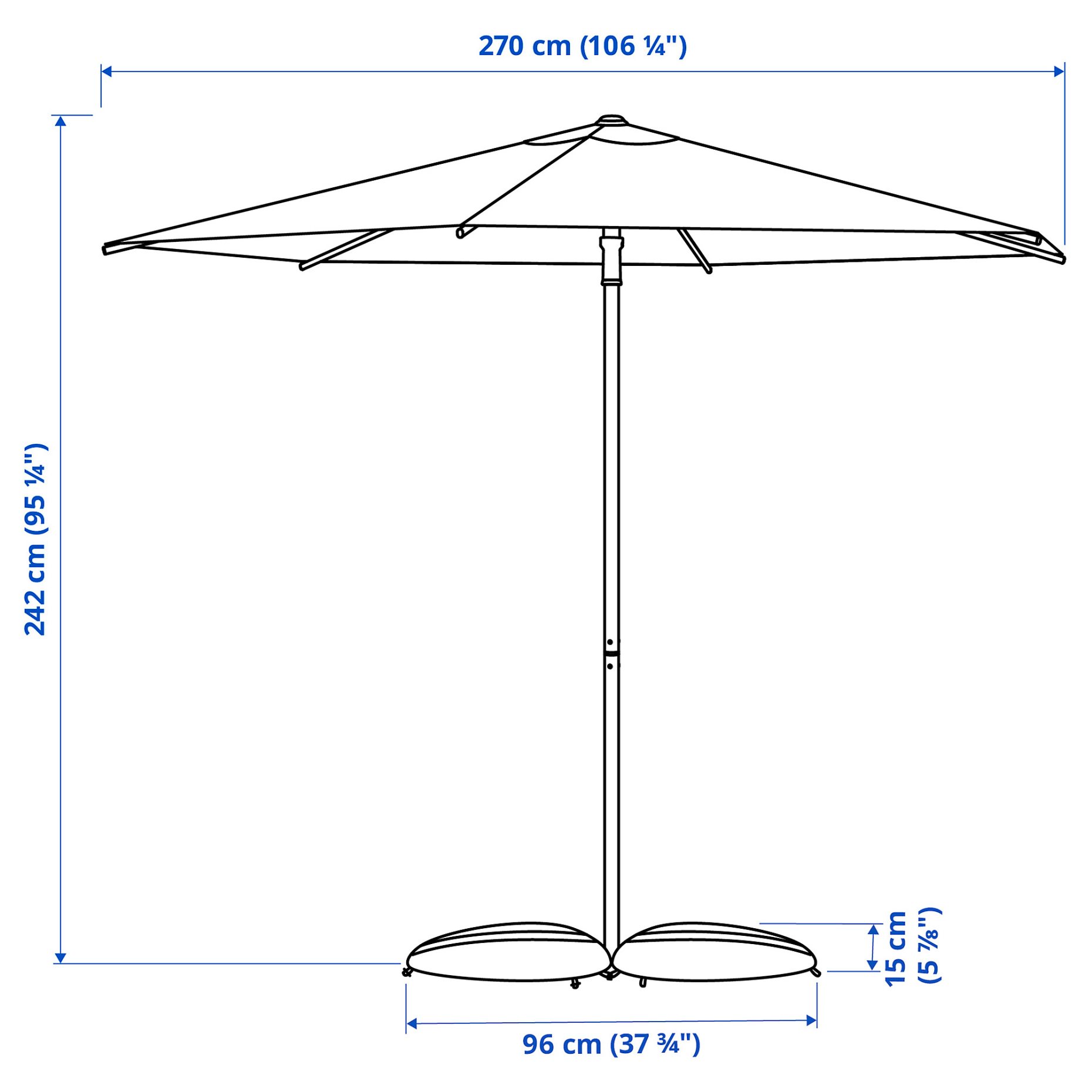 HÖGÖN/IGGÖN, parasol with base, 270 cm, 495.762.08