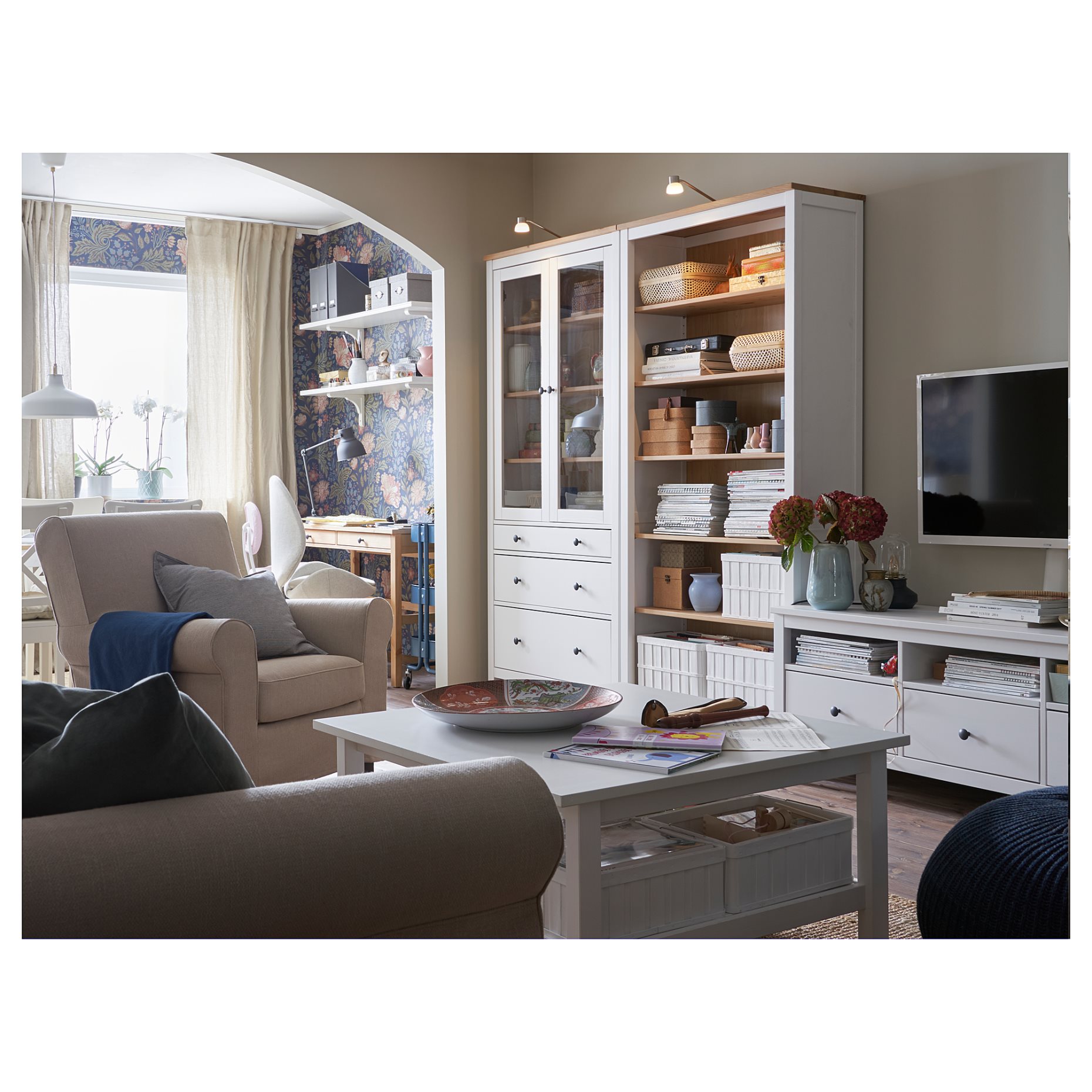 HEMNES, glass-door cabinet with 3 drawers, 504.135.07
