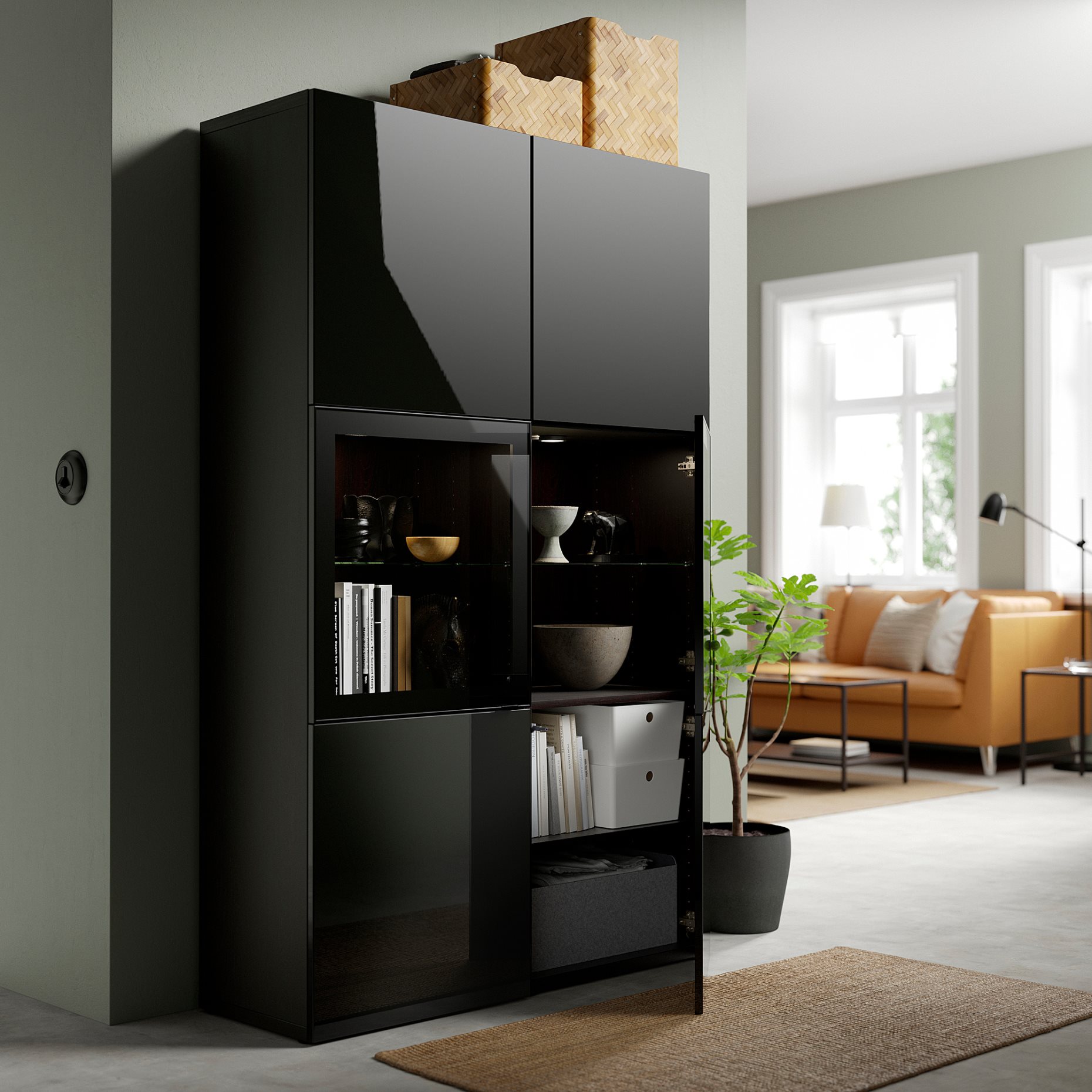 BESTÅ, storage combination w glass doors,, 120x42x193 cm, 590.594.61