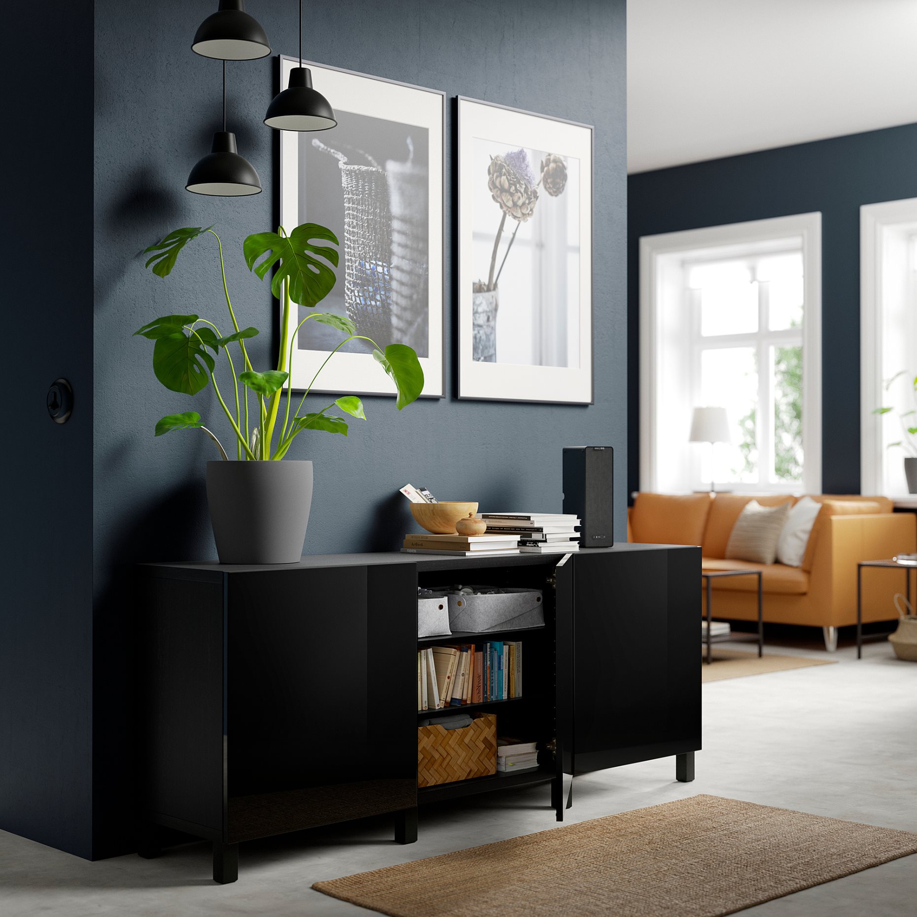 BESTÅ, storage combination with doors, 180x42x74 cm, 591.398.06
