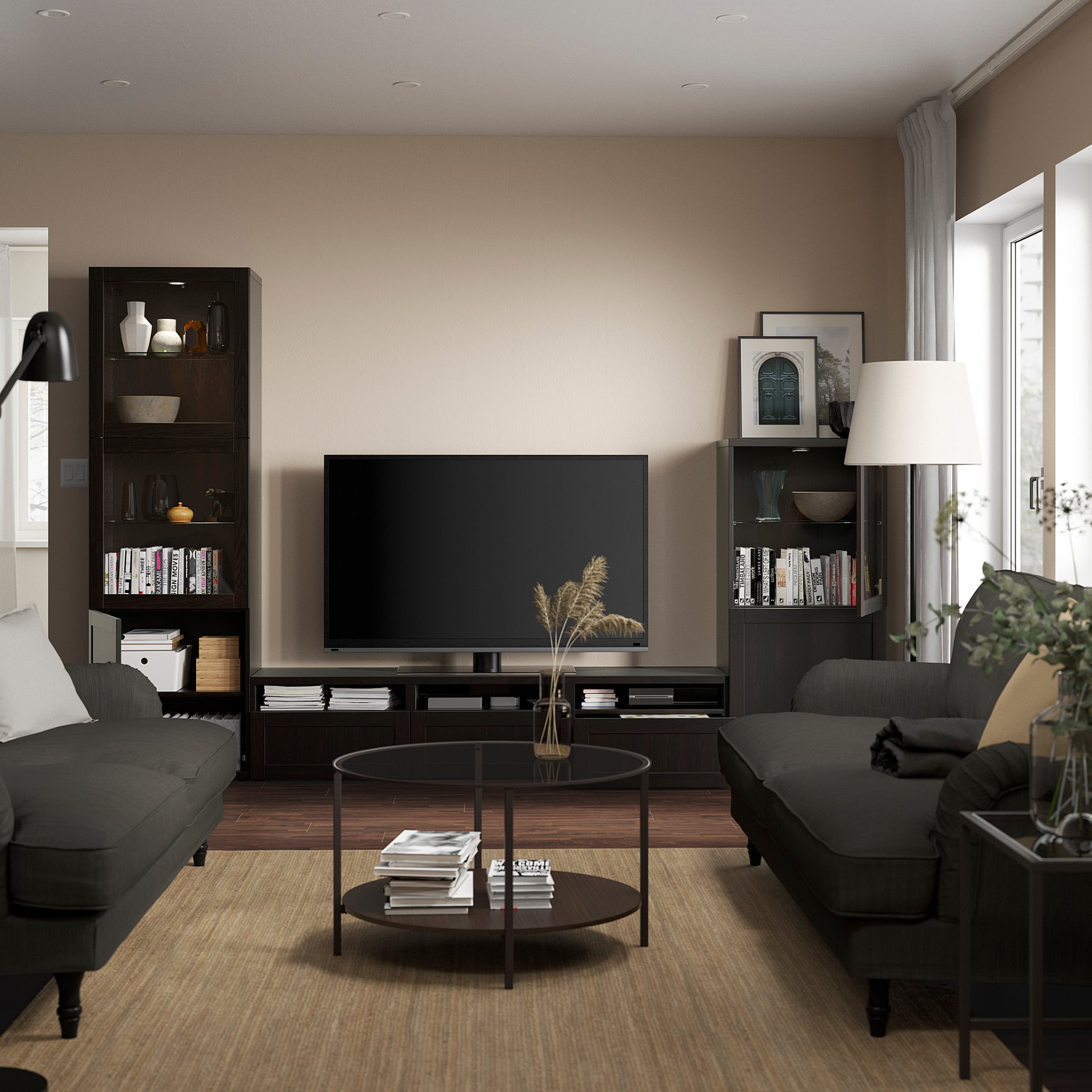 BESTÅ, TV storage combination/glass doors/drawers soft closing, 300x42x193 cm, 593.307.82