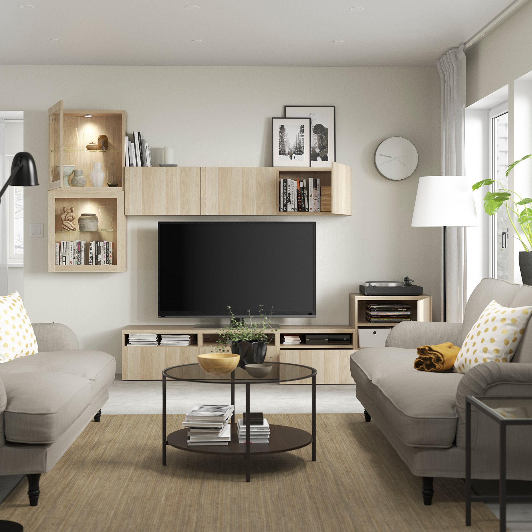 BESTÅ, TV storage combination/glass doors/drawers soft closing, 300x42x211 cm, 594.068.33