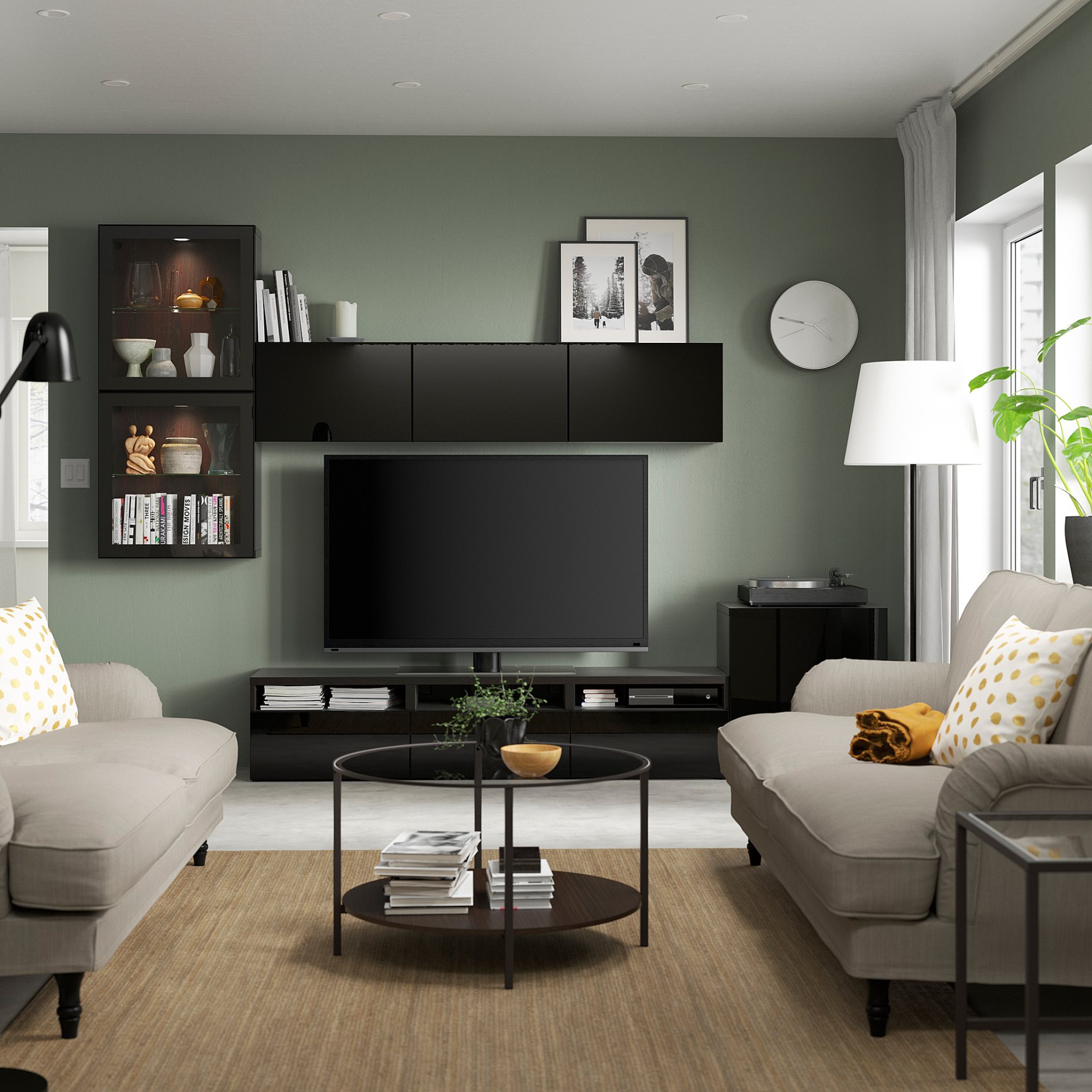 BESTÅ, TV storage combination/glass doors/drawers soft closing, 300x42x211 cm, 594.068.52
