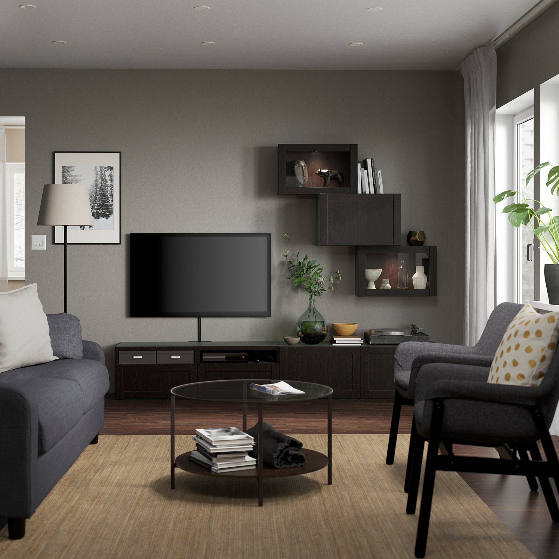 BESTÅ, TV storage combination/glass doors/drawers soft closing, 240x42x190 cm, 594.113.11