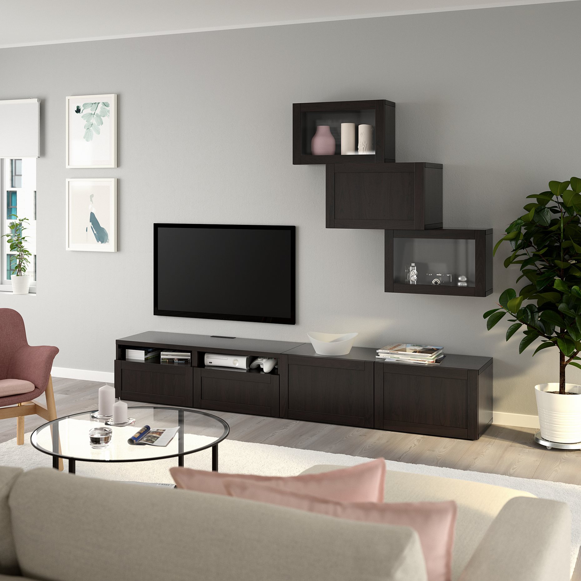 BESTÅ, TV storage combination/glass doors/drawers soft closing, 240x42x190 cm, 594.113.11
