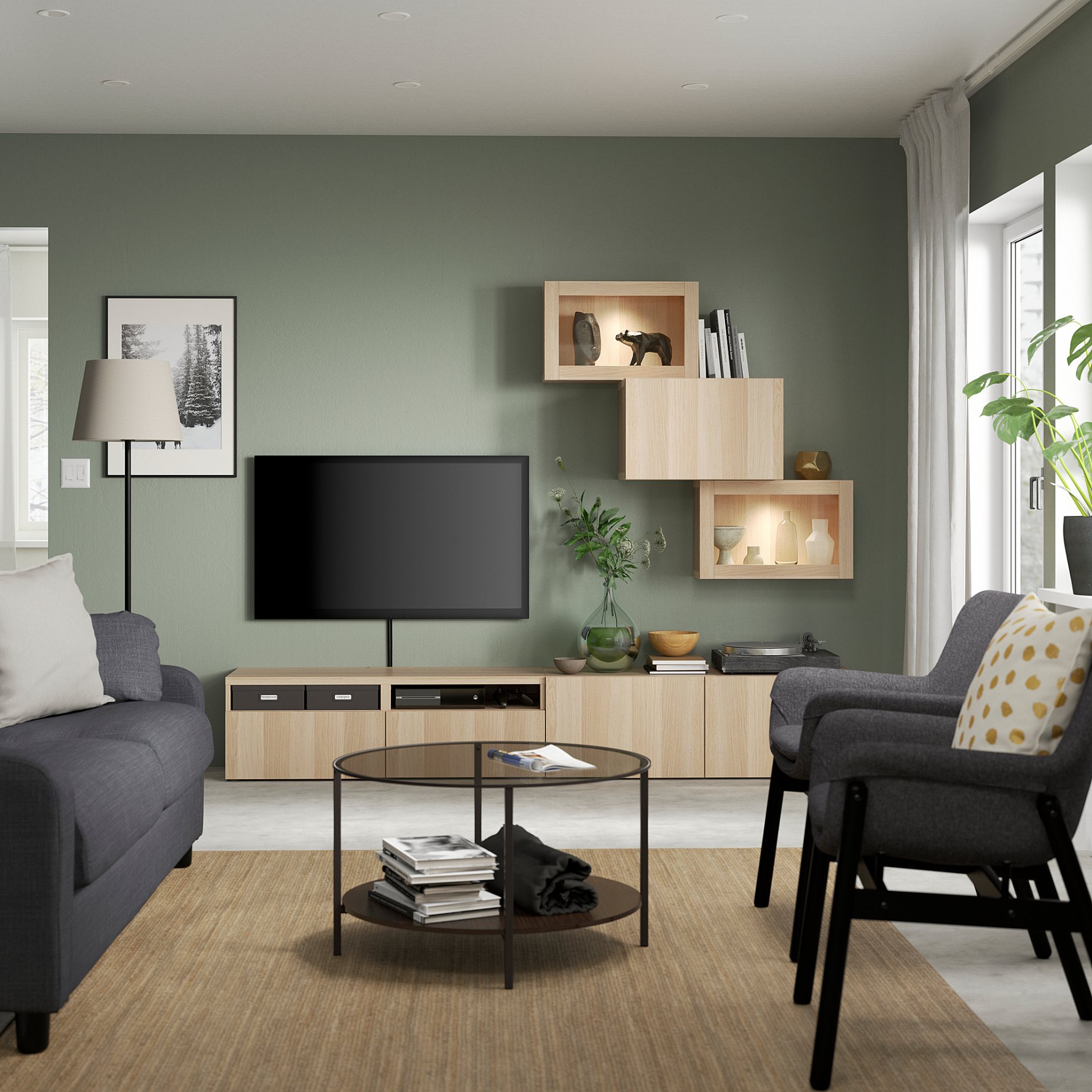 BESTÅ, TV storage combination/glass doors/drawers soft closing, 240x42x190 cm, 594.113.25