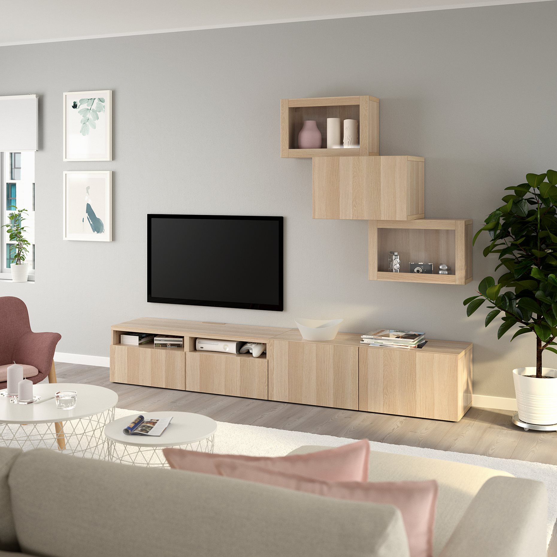 BESTÅ, TV storage combination/glass doors/drawers soft closing, 240x42x190 cm, 594.113.25