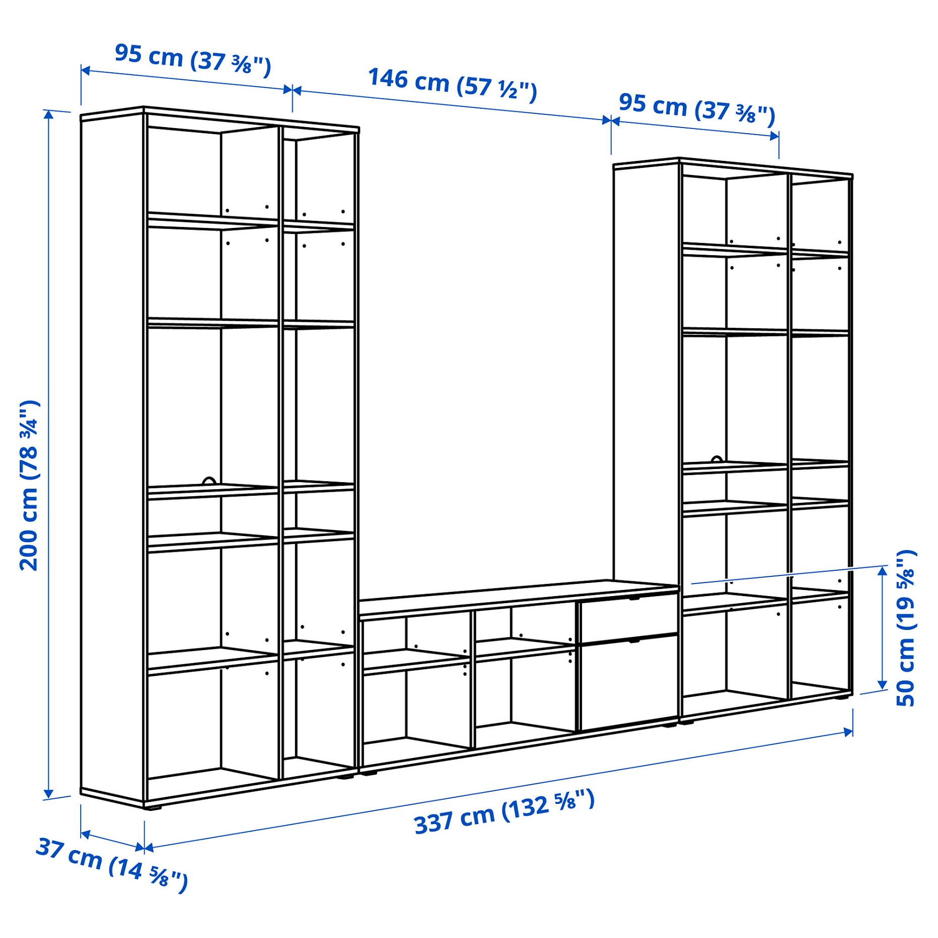 VIHALS, TV/storage combination, 337x37x200 cm, 594.406.10