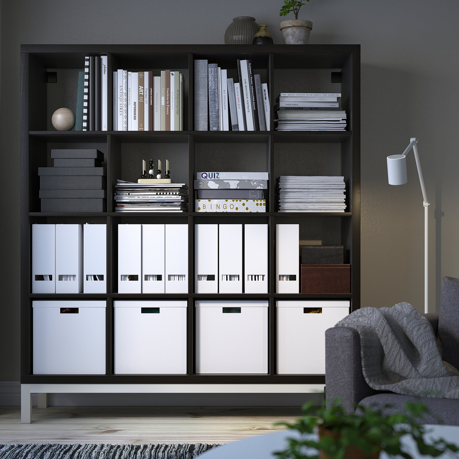 KALLAX, shelving unit with underframe, 147x164 cm, 594.427.13