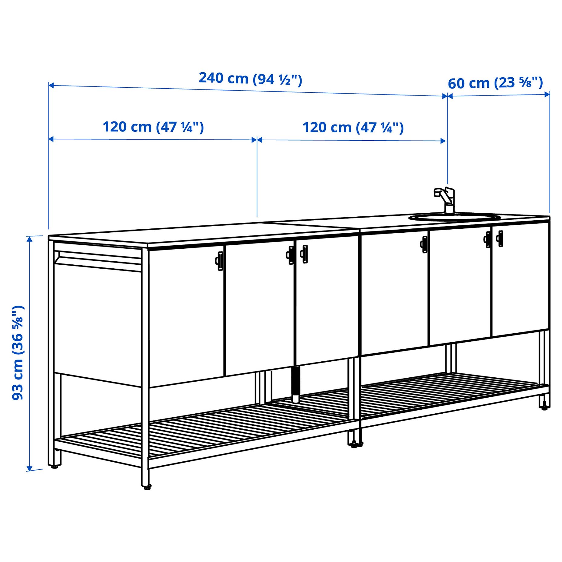 BATSKAR, κουζίνα με ντουλάπι νεροχύτη/εξωτερικού χώρου, 240x60 cm, 595.478.33