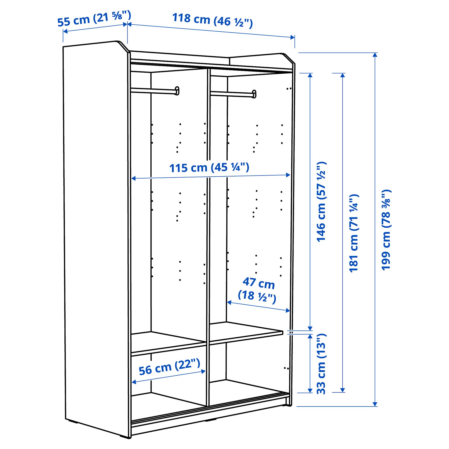 HAUGA, wardrobe with sliding doors, 118x55x199 cm, 604.072.71