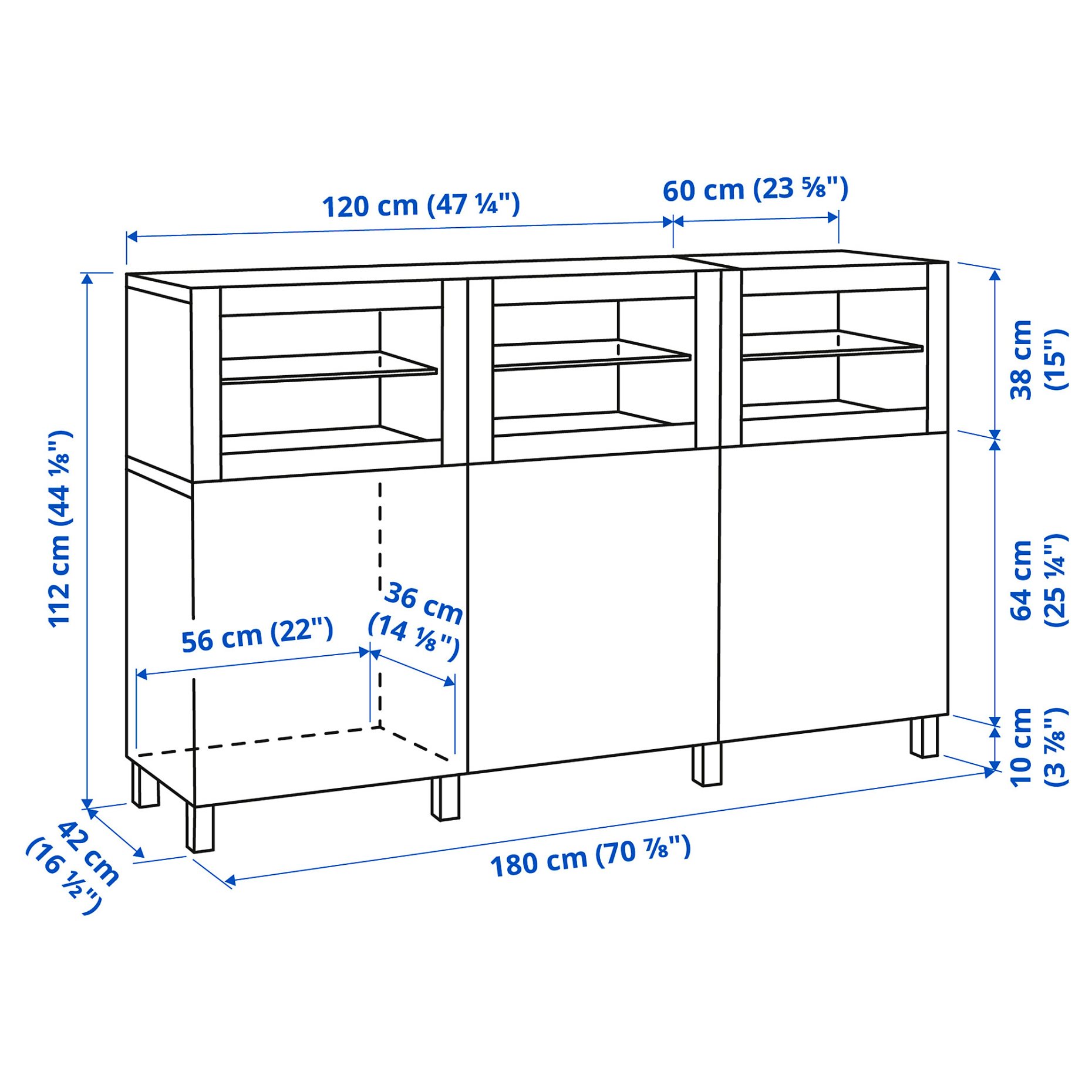 BESTÅ, storage combination with doors, 180x42x112 cm, 692.080.26