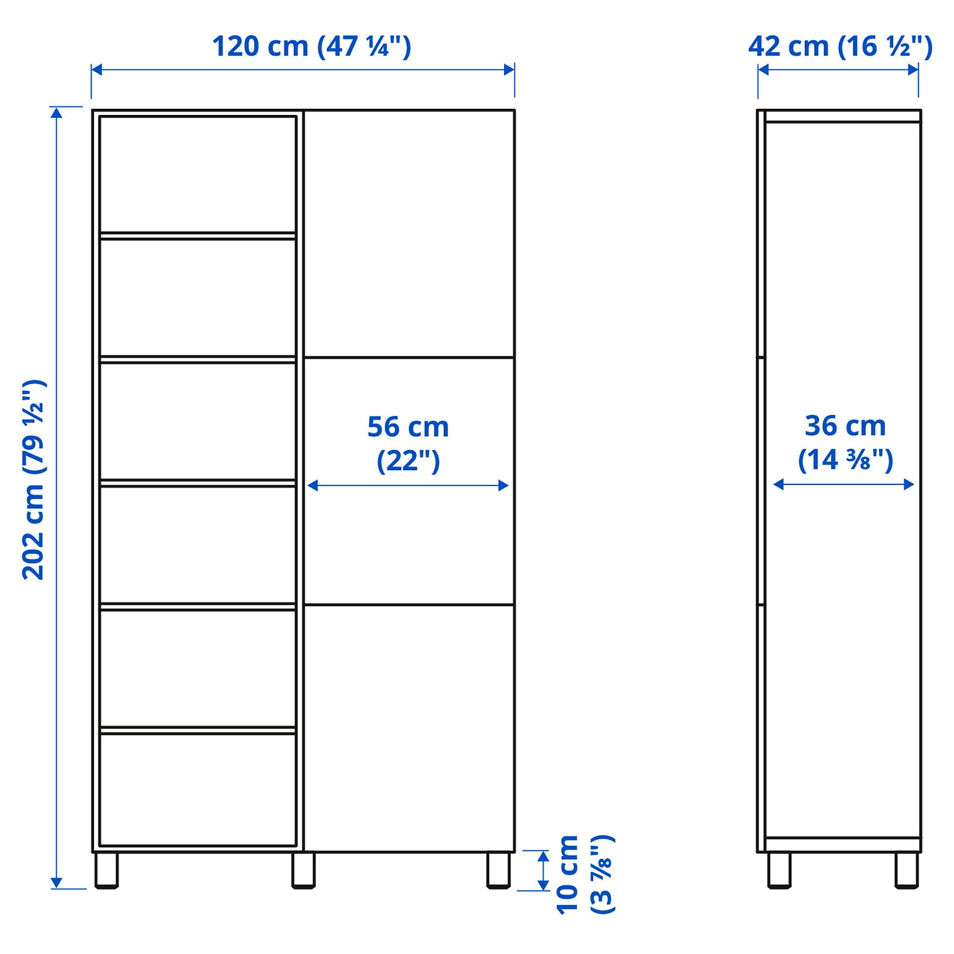 BESTÅ, storage combination with doors, 120x42x202 cm, 694.216.92