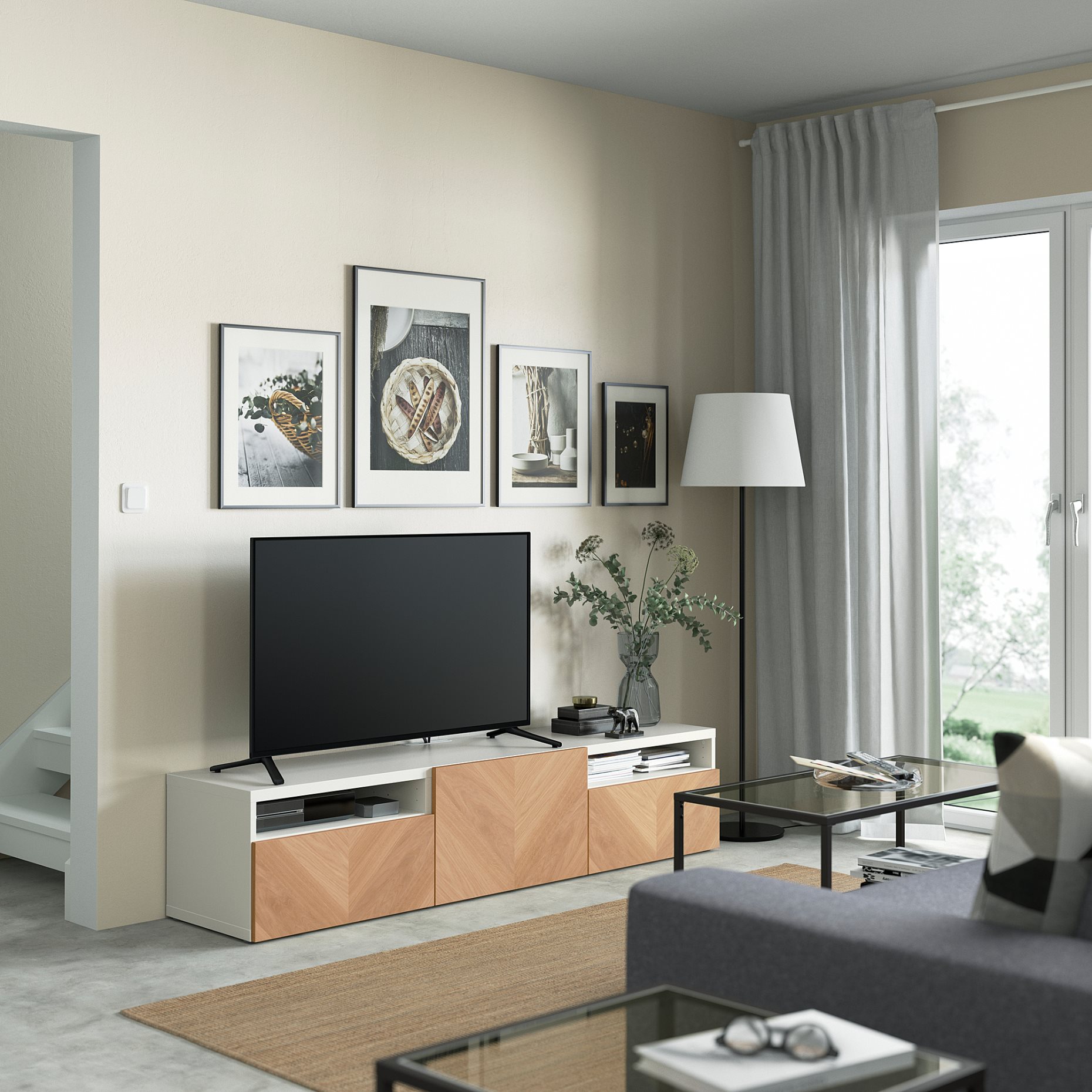 BESTÅ, TV bench with door/drawers push open, 180x42x39 cm, 694.324.69