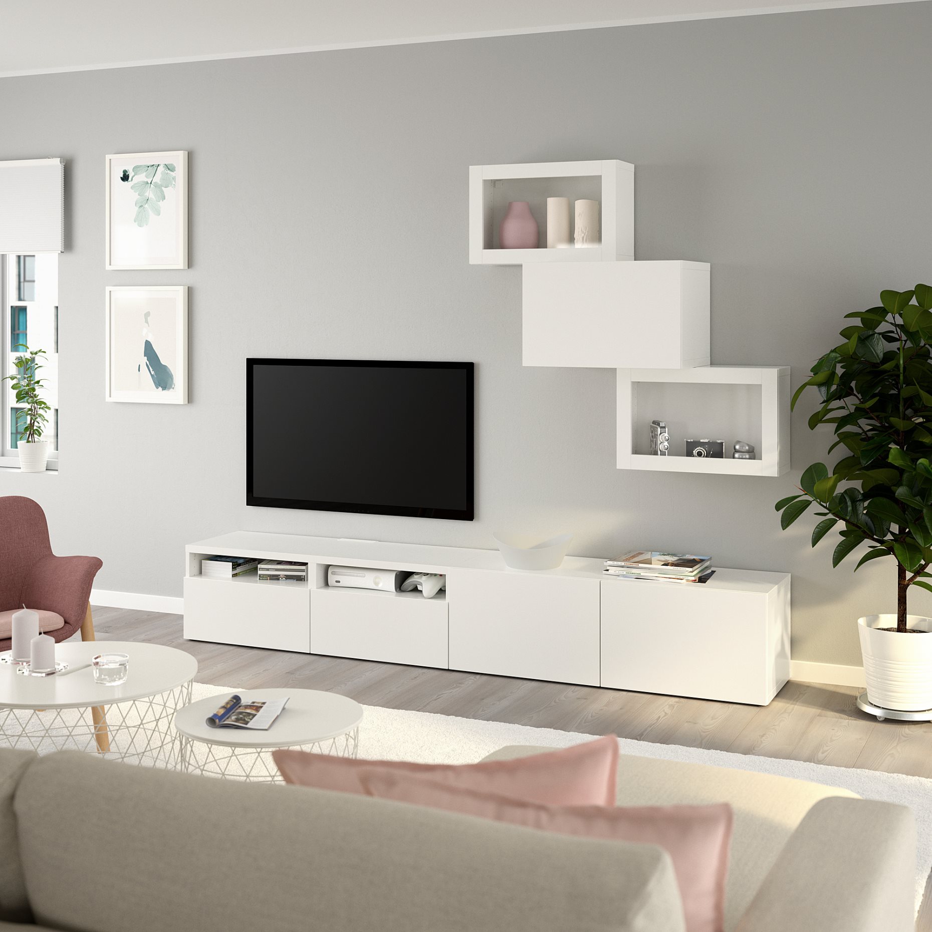 BESTÅ, TV storage combination/glass doors/drawers push open, 240x42x190 cm, 794.113.05