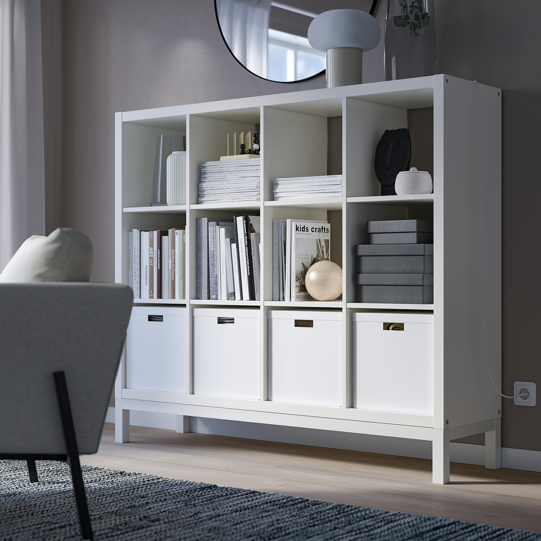 KALLAX, shelving unit with underframe, 147x129 cm, 794.426.94