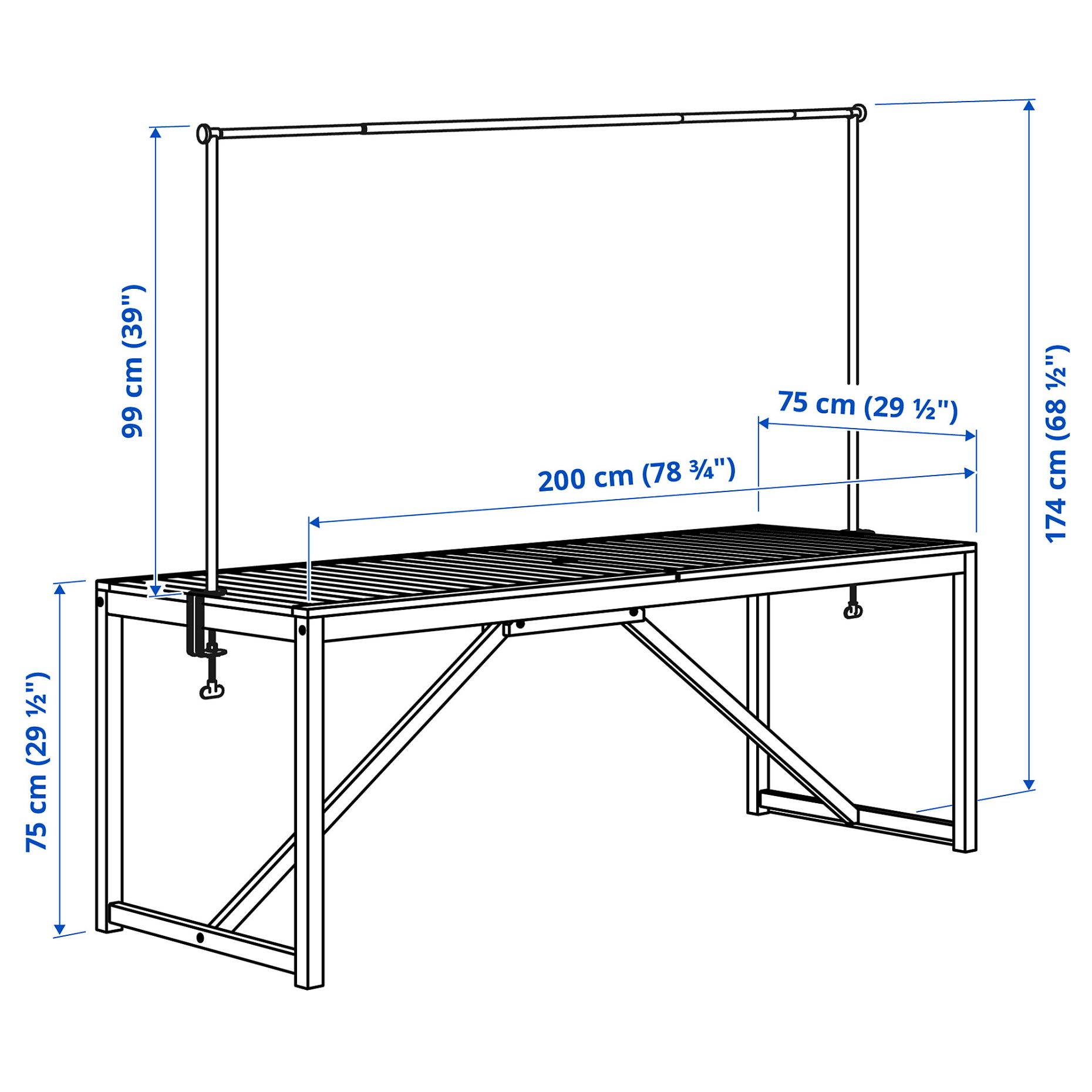 NAMMARO/HELGEO, table with decorating rod/outdoor, 200 cm, 795.357.54