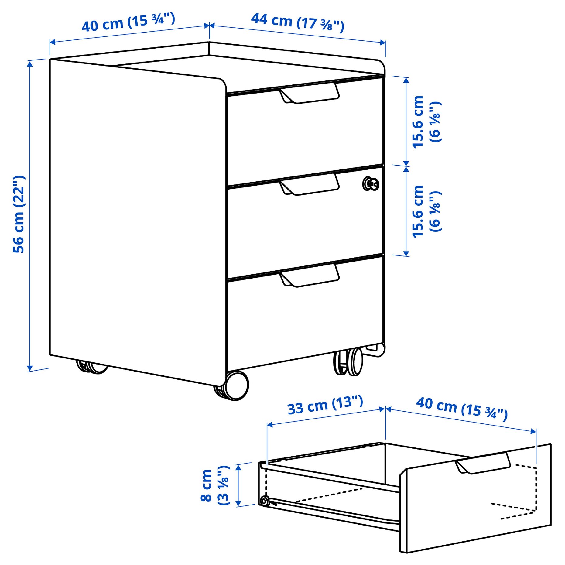 TROTTEN, drawer unit with 3 drawers on castors, 40x47x56 cm, 804.850.98