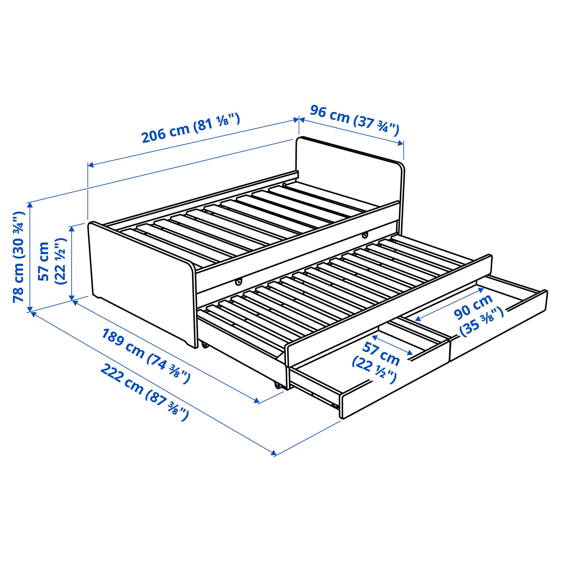 SLÄKT, bed frame with underbed and storage, 892.277.31