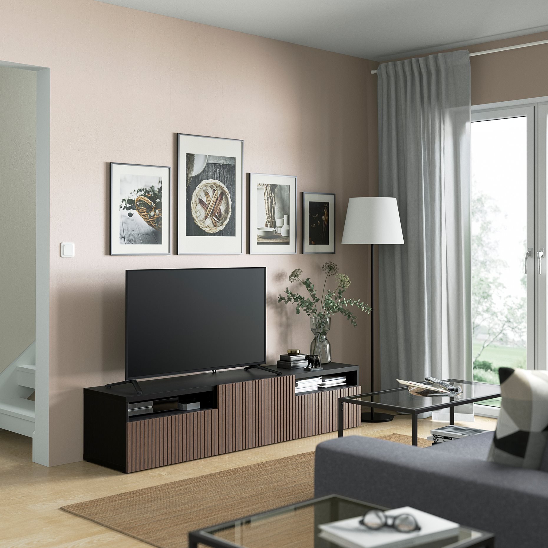 BESTÅ, TV bench with door/drawers push open, 180x42x39 cm, 894.203.09