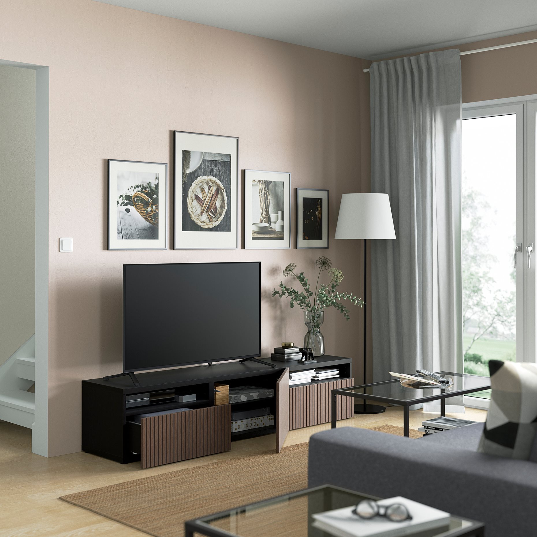 BESTÅ, TV bench with door/drawers push open, 180x42x39 cm, 894.203.09