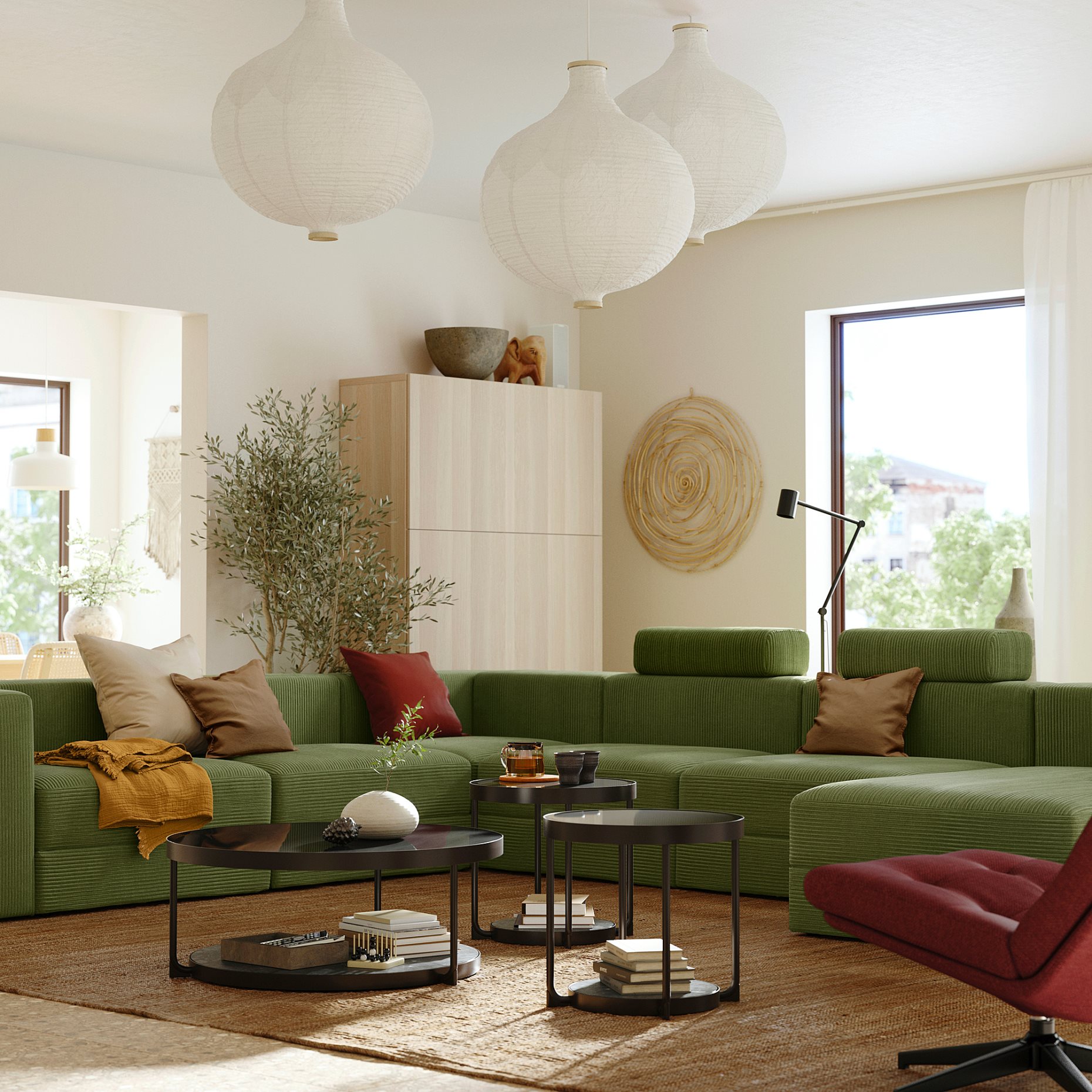 JÄTTEBO, U-shaped sofa 7-seat with chaise longue/right with headrests, 895.106.06