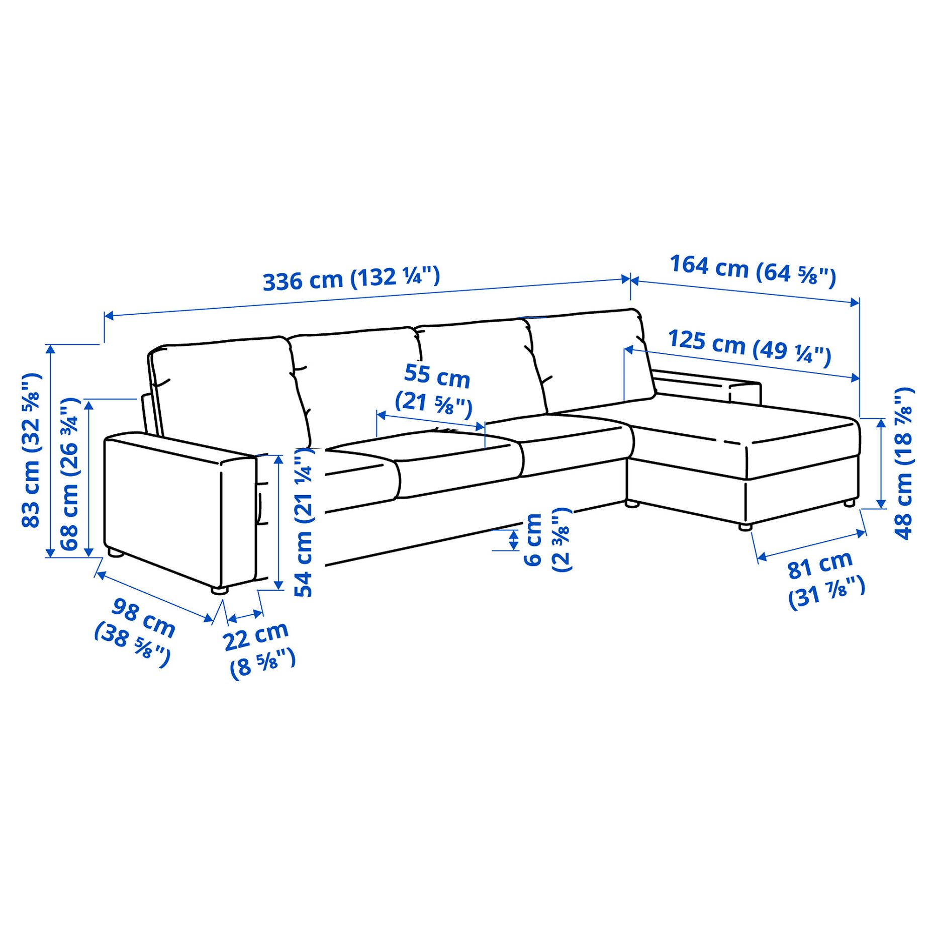 VIMLE, 4-seat sofa with chaise longue with wide armrests, 994.017.63