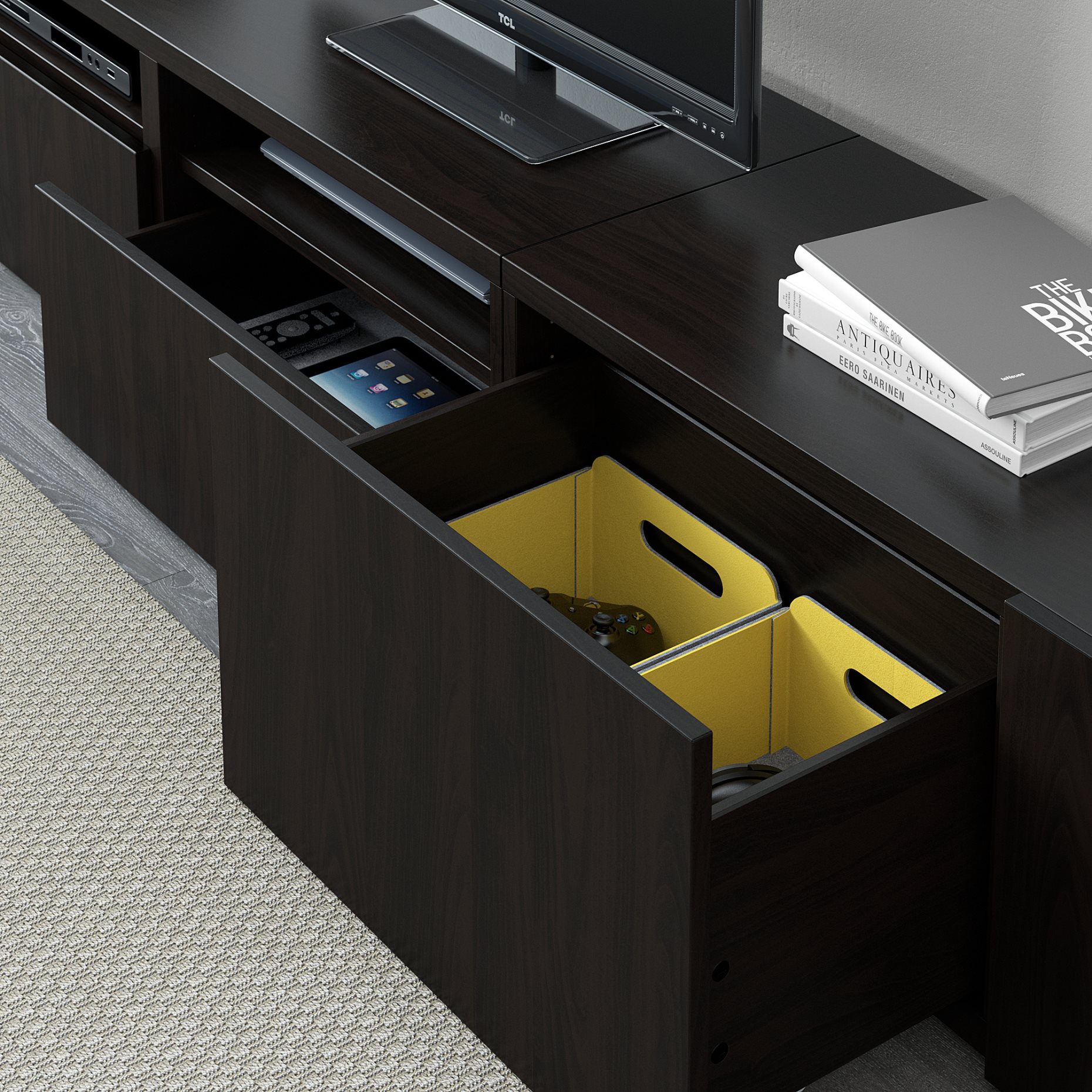 BESTÅ, TV storage combination/glass doors/drawers soft closing, 240x42x231 cm, 994.121.58