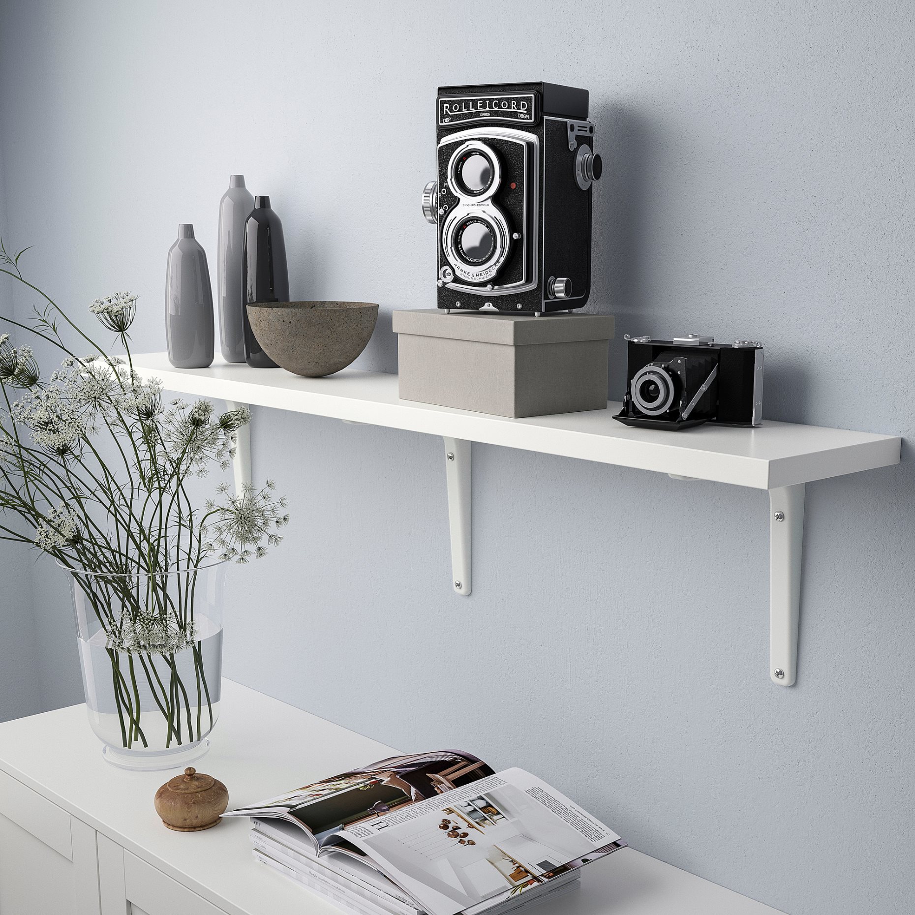 BERGSHULT/TOMTHULT, shelf with bracket, 120x20 cm, 994.183.15