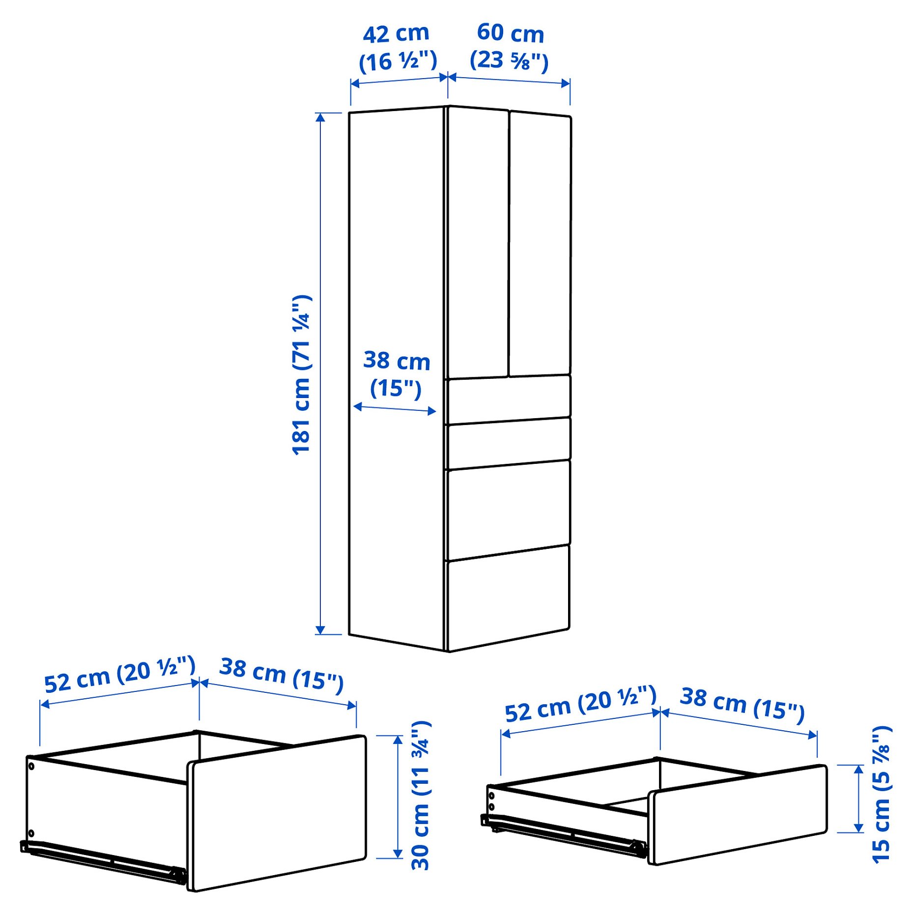 SMASTAD/PLATSA, wardrobe with 4 drawers, 60x42x181 cm, 994.263.63