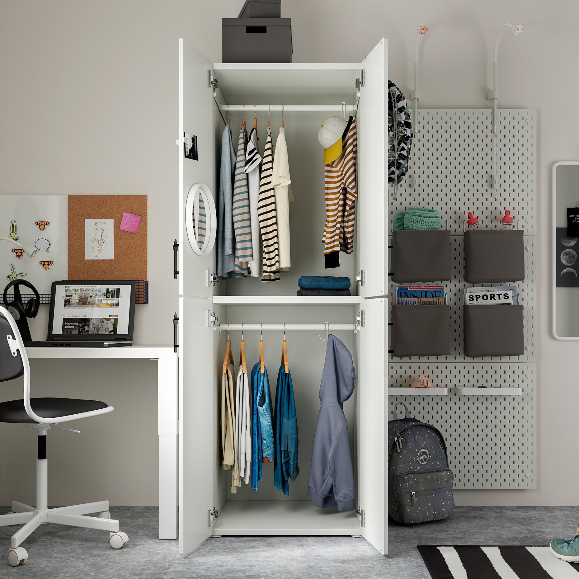 SMASTAD/PLATSA, wardrobe with 2 clothes rails, 60x57x181 cm, 994.282.77