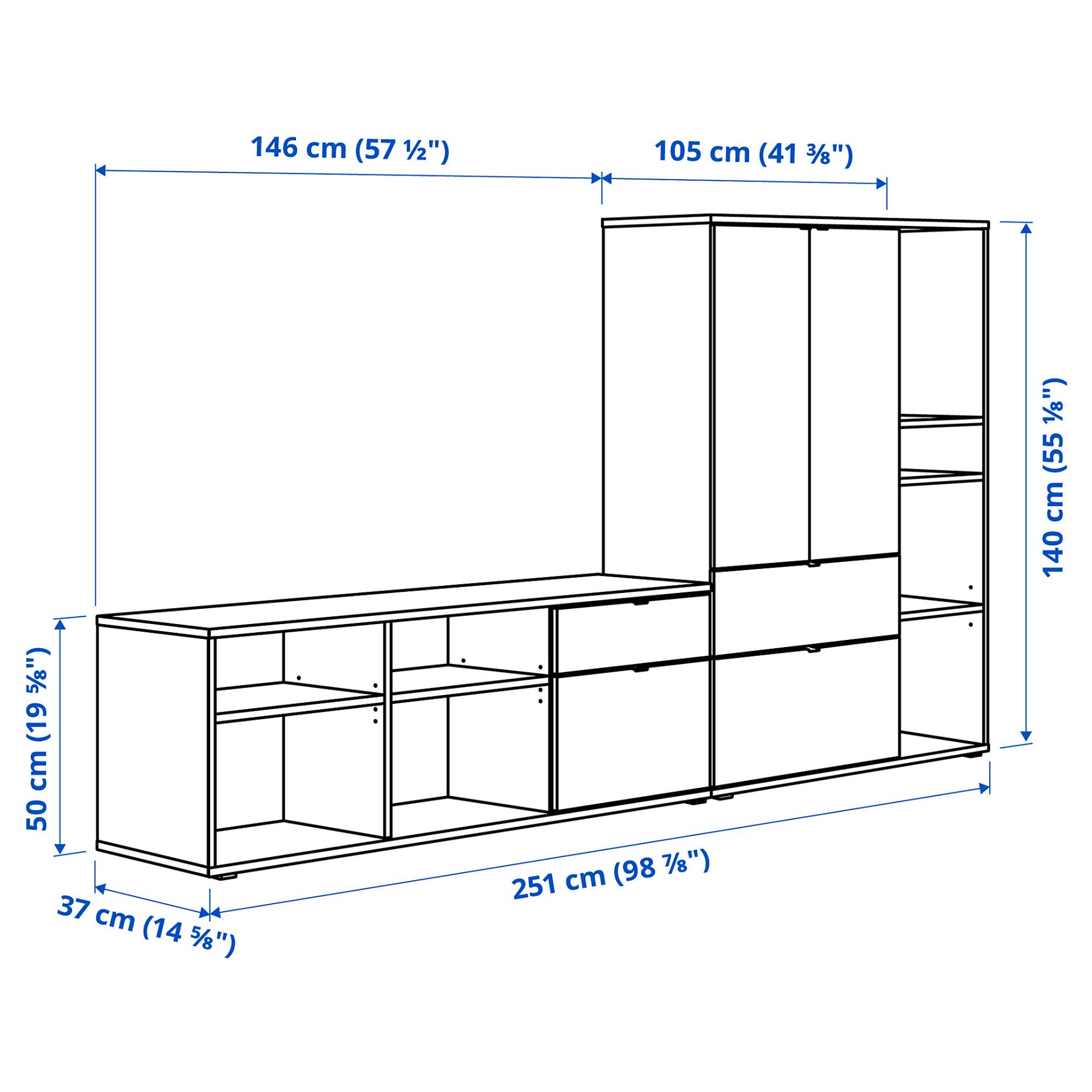 VIHALS, TV/storage combination, 251x37x140 cm, 994.406.13