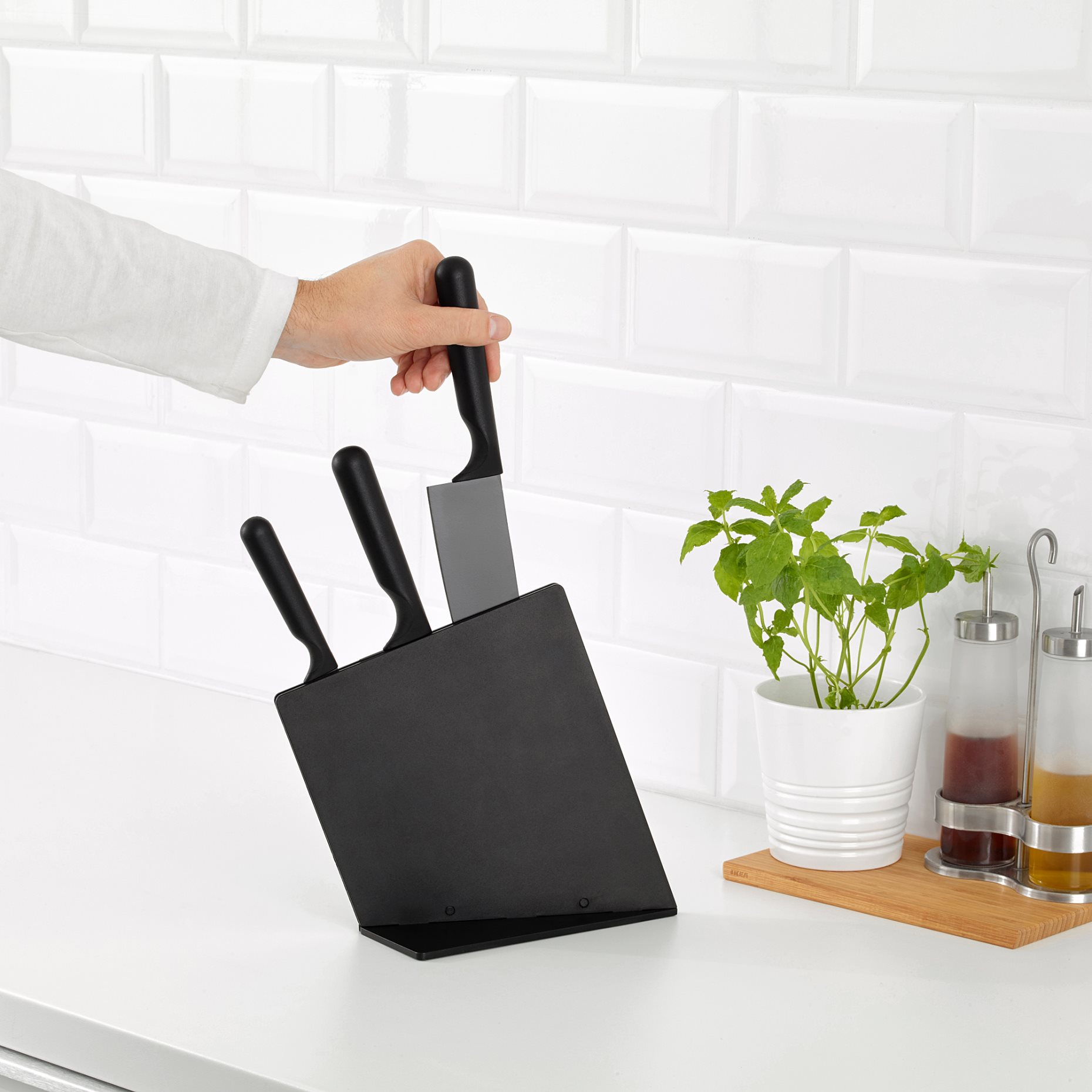 JÄMFÖRA, knife block with 3 knives, 103.468.31