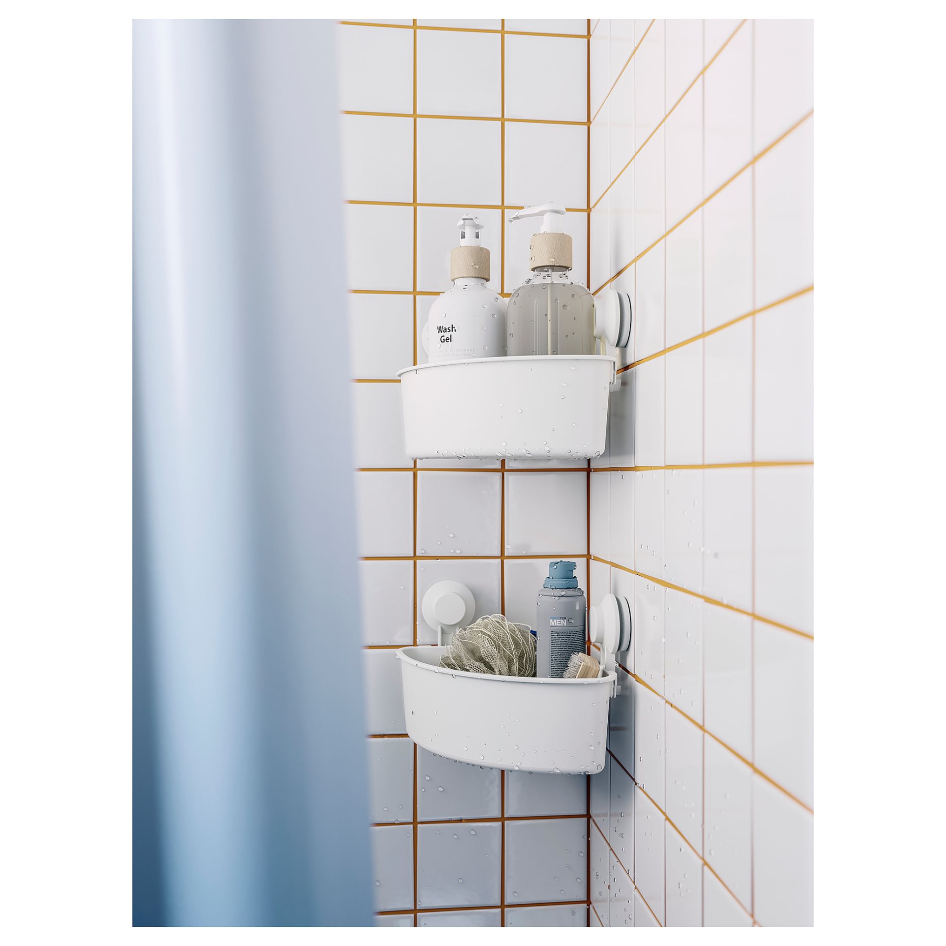 TISKEN, corner shelf unit with suction cup, 204.003.04