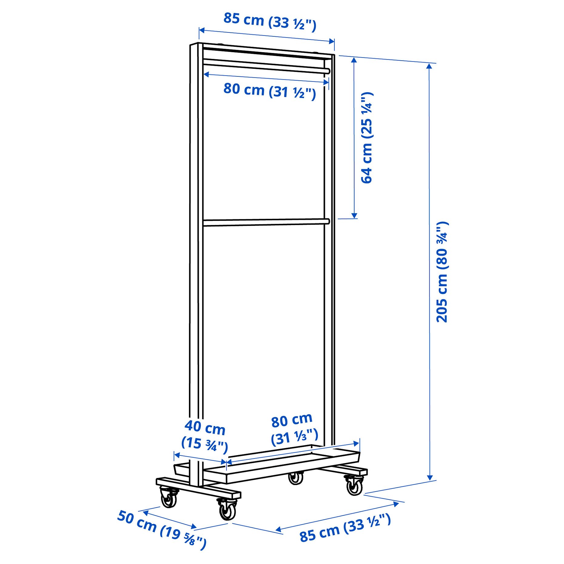 MITTZON, σκελετός με ροδάκια/ράγα ρούχων/ράφι, 85x205 cm, 295.139.57