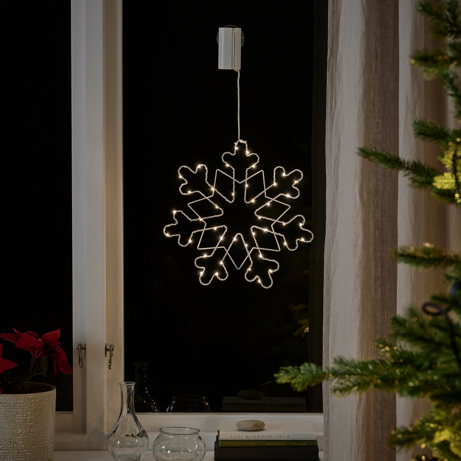 STRÅLA, pendant lamp with built-in LED light source/snowflake, 35 cm, 305.324.55
