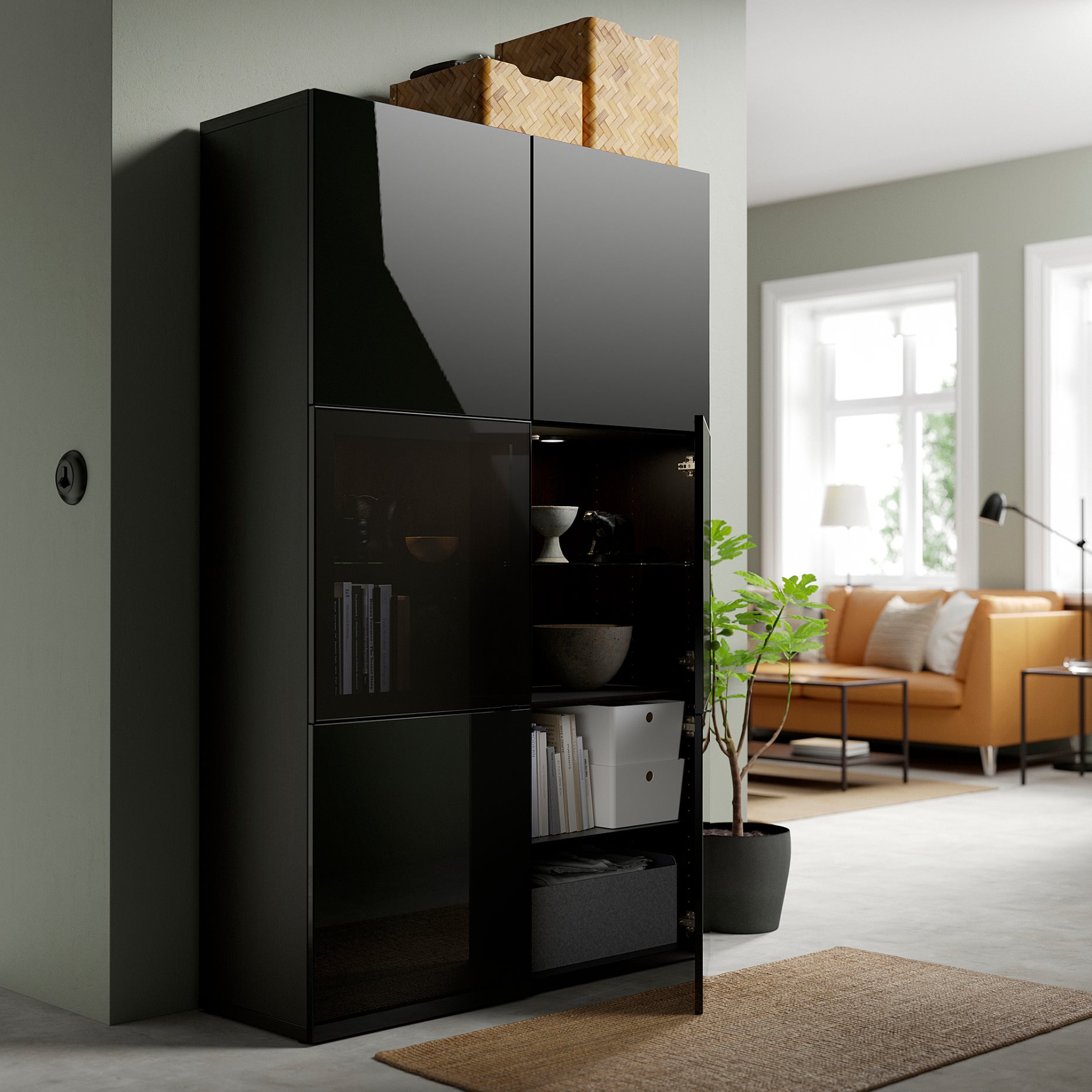 BESTÅ, storage combination w glass doors,, 120x42x193 cm, 390.594.57