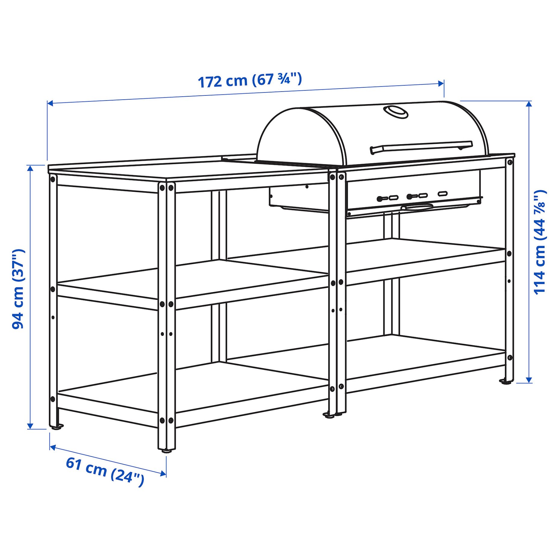 GRILLSKÄR, kitchen with charcoal bbq/outdoor, 172x61 cm, 393.849.88