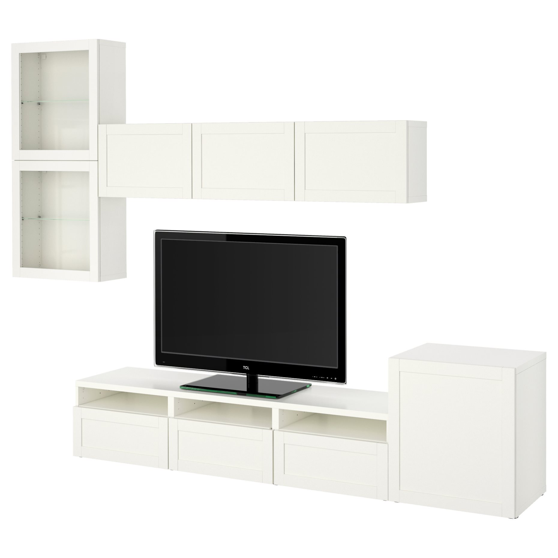 BESTÅ, TV storage combination/glass doors/drawers push open, 300x42x211 cm, 394.067.25
